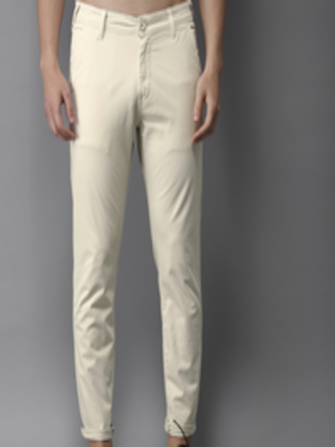 Buy HERE&NOW Men Beige Slim Fit Solid Chinos - Trousers for Men 8890411 ...