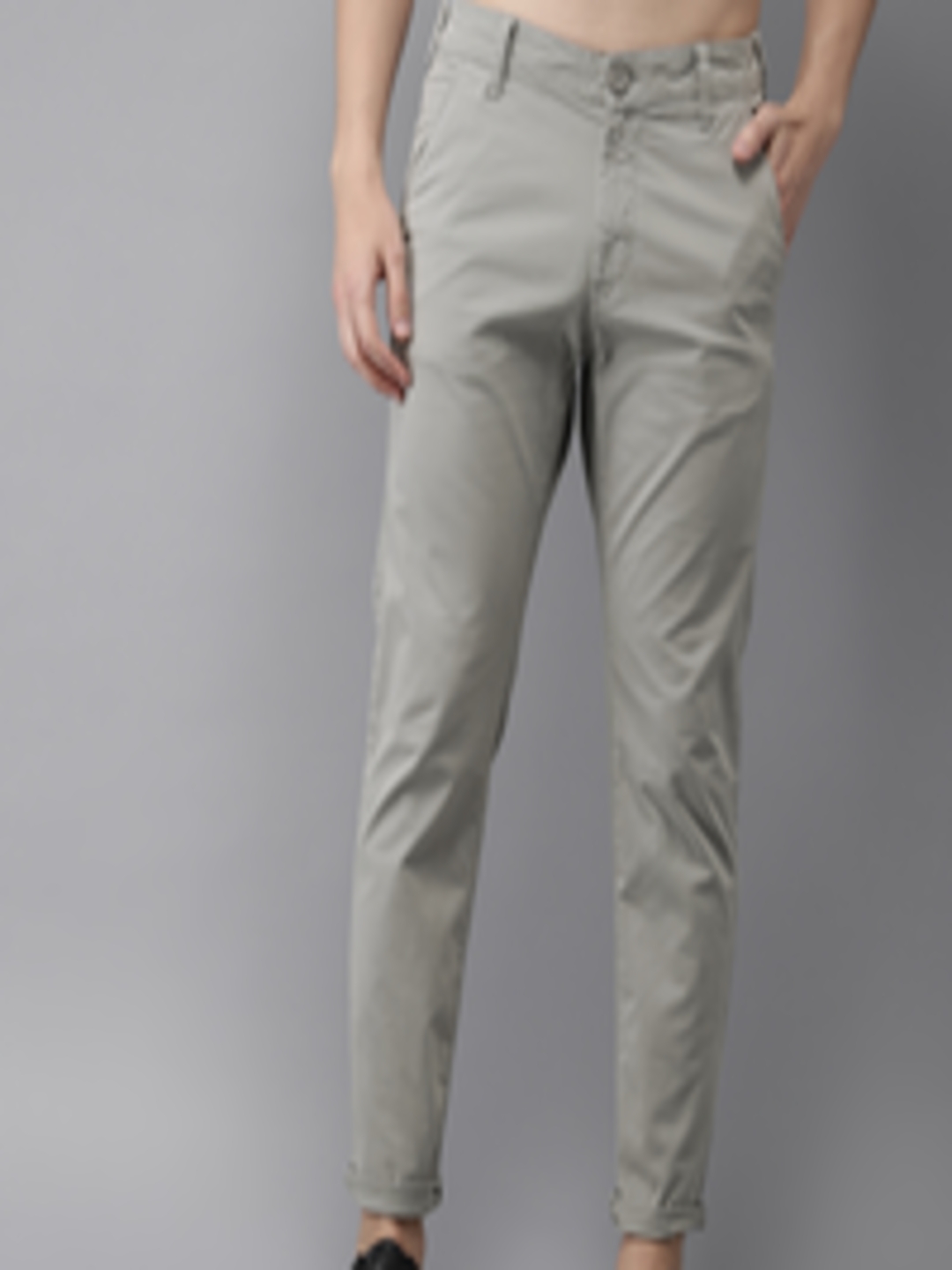 Buy HERE&NOW Men Grey Slim Fit Chinos - Trousers for Men 8890413 | Myntra