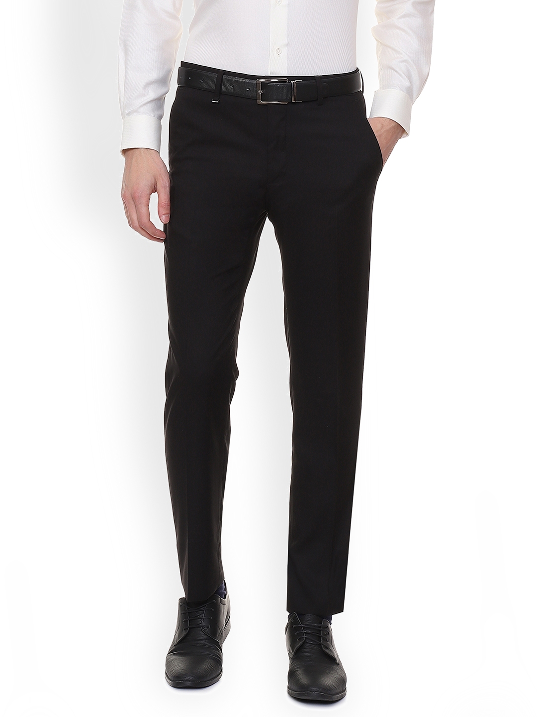 Buy Van Heusen Men Black Slim Fit Solid Regular Trousers - Trousers for ...