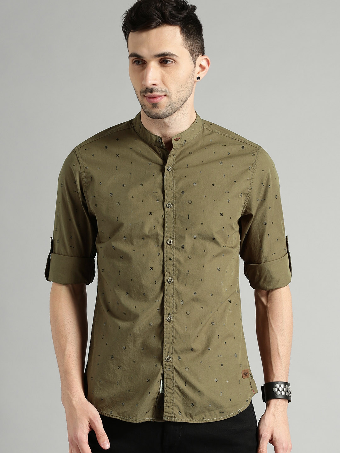 combination with olive green shirt