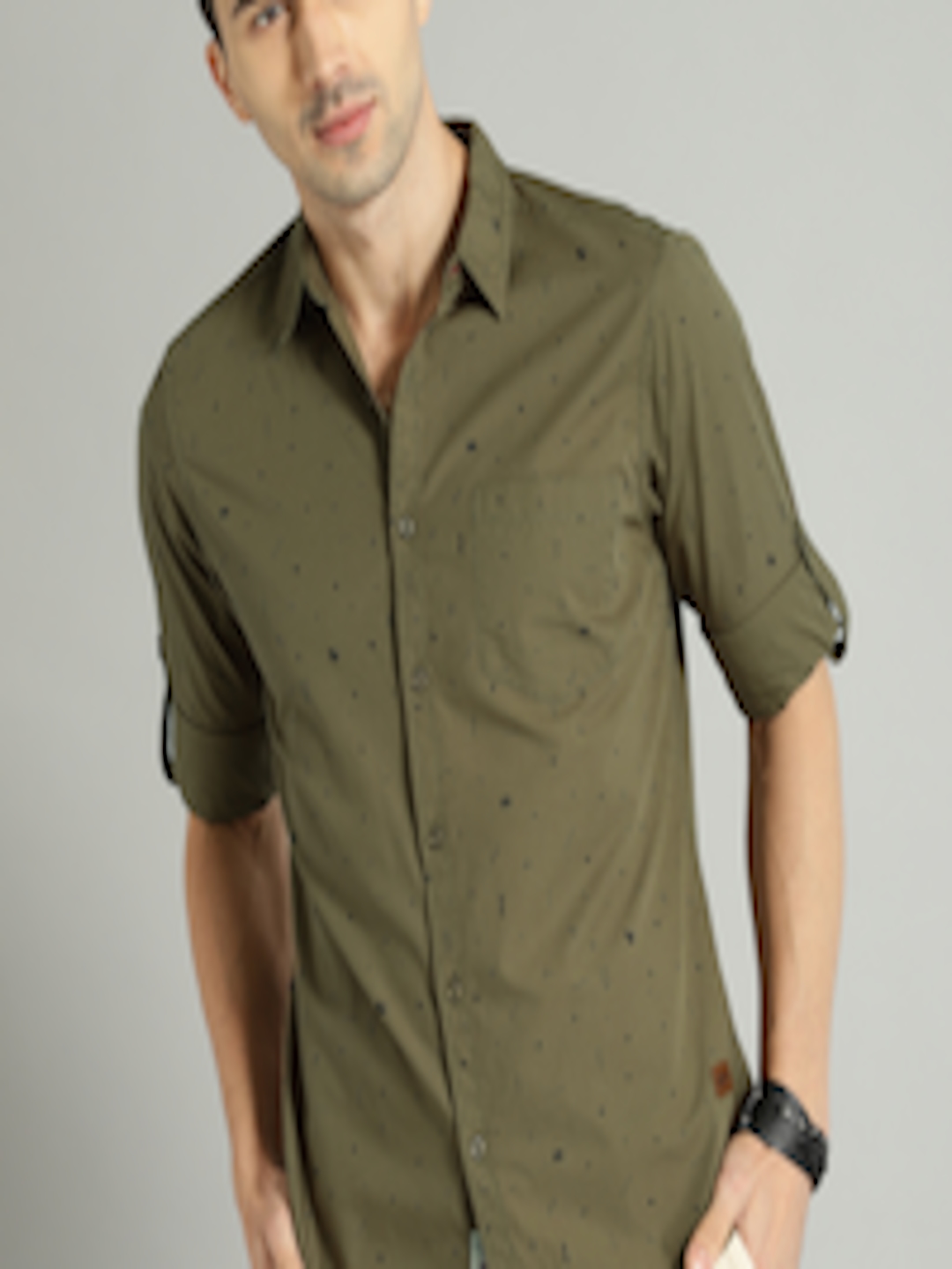 Buy Roadster Men Olive Green & Black Printed Cotton Casual Shirt ...