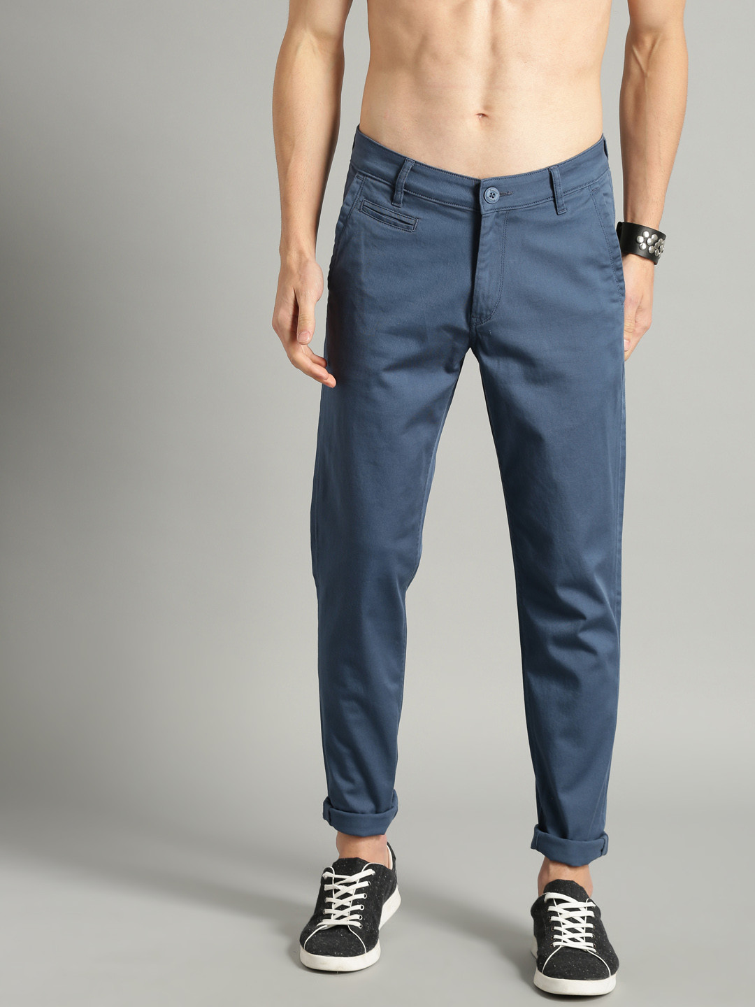 Buy Roadster Men Blue Gard Regular Fit Solid Chinos - Trousers for Men ...