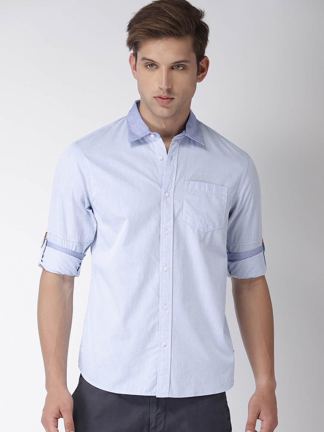 Buy Scotch & Soda Men Blue Regular Fit Solid Casual Shirt - Shirts for ...