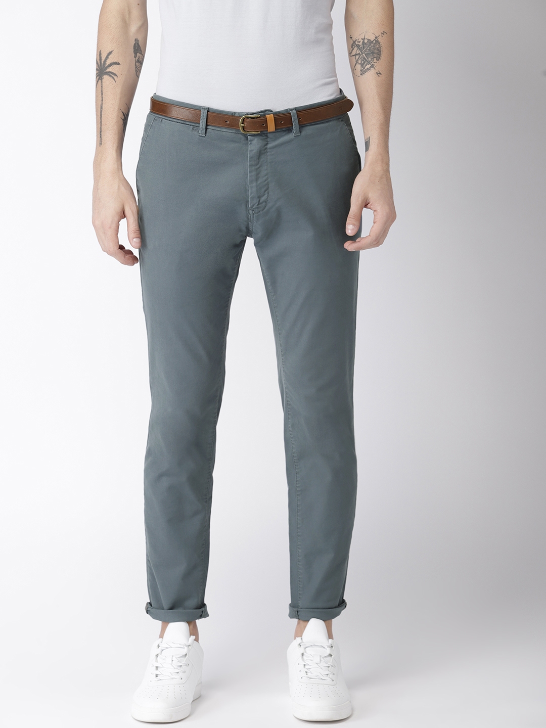 Buy Scotch & Soda Men Blue Stuart Slim Fit Solid Chinos - Trousers for ...
