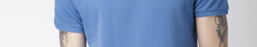 Buy Scotch Soda Men Blue Solid Polo Collar Pure Cotton T Shirt ...