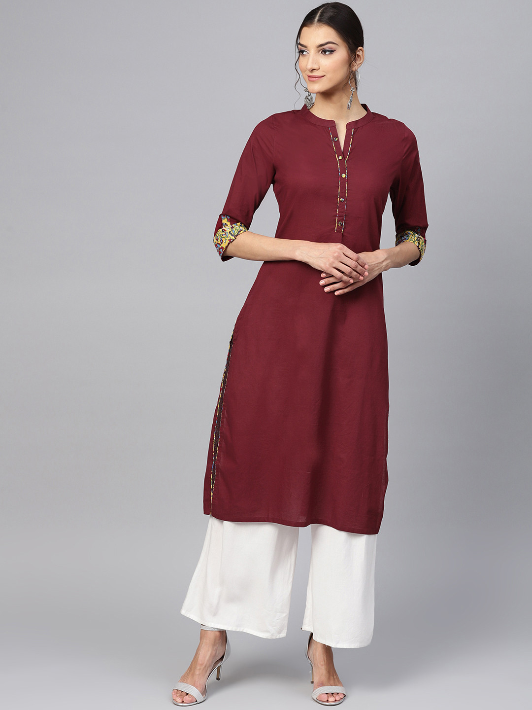 Buy Shree Women Maroon Solid Straight Kurta Kurtas for Women 8911267