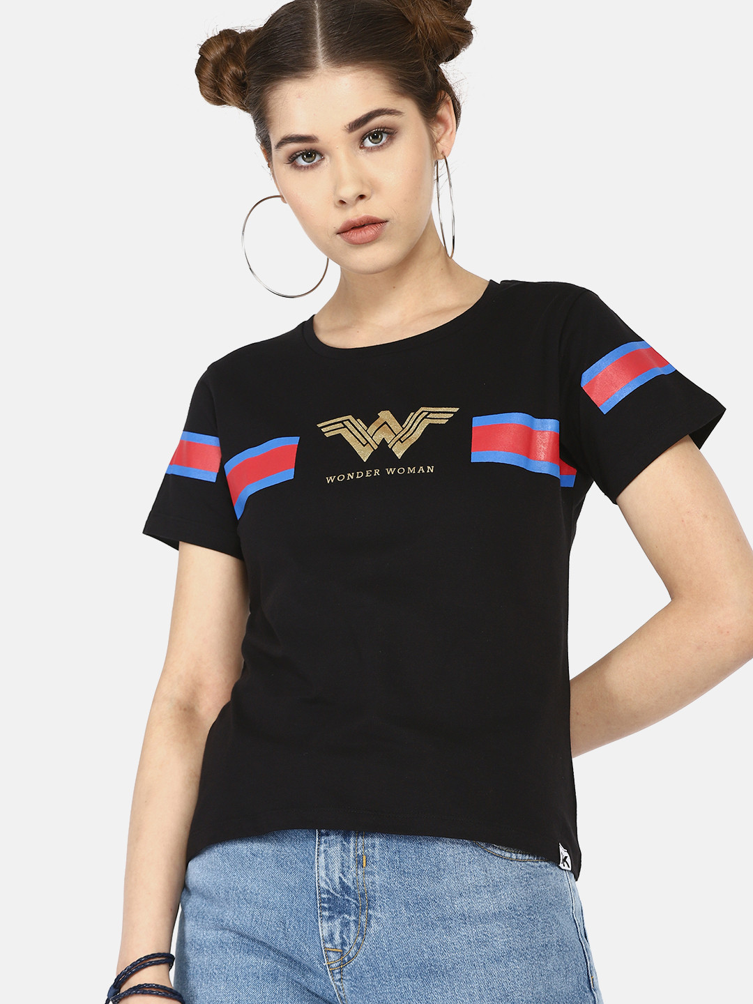 Buy Wonder Woman Black Printed Round Neck T Shirt Tshirts for Women