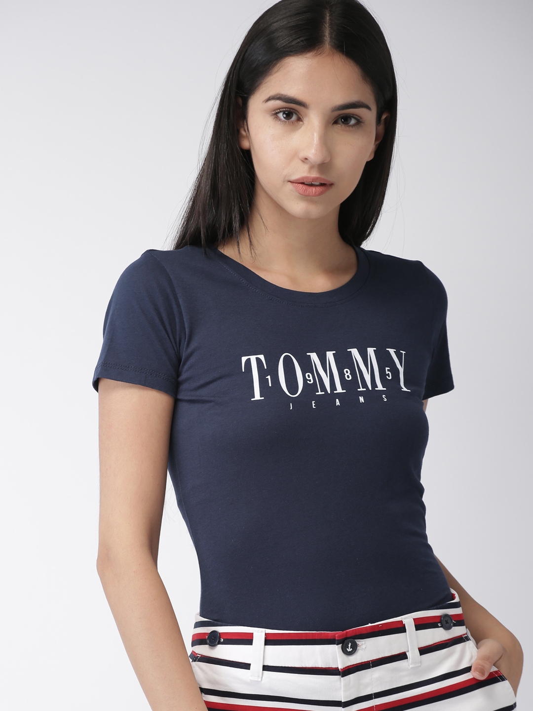 Buy Tommy Hilfiger Women Navy Blue Slim Fit Printed Round Neck T Shirt Tshirts For Women