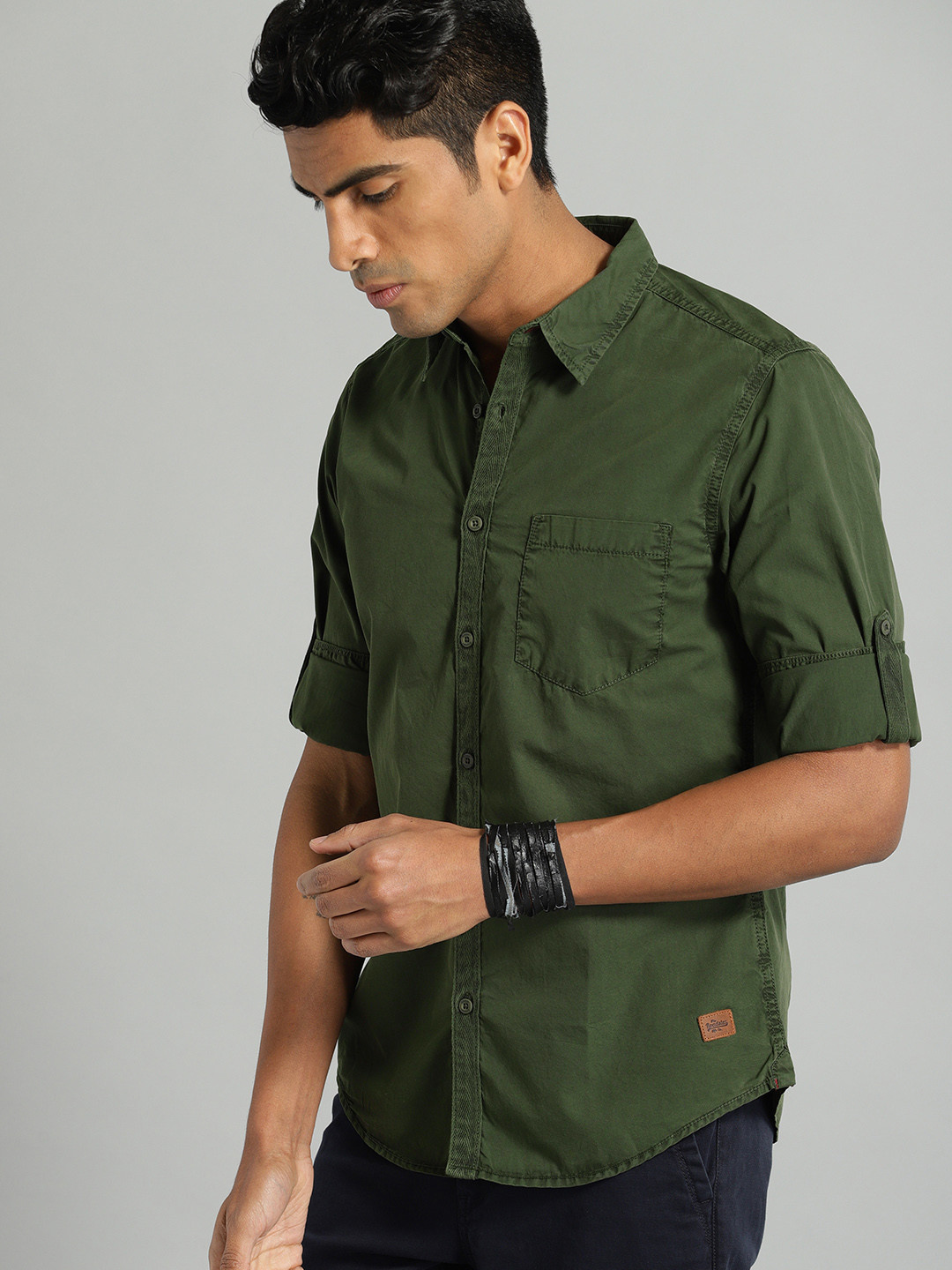 Buy Roadster Men Olive Green Solid Casual Shirt Shirts for Men 8920439 Myntra