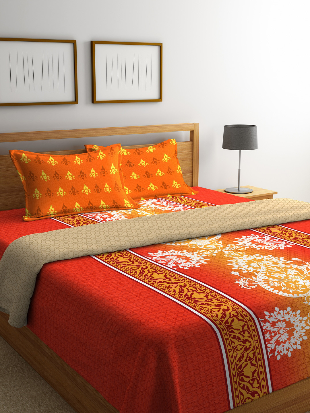 Buy Portico New York Orange &Multicoloured Printed Bedding Set With