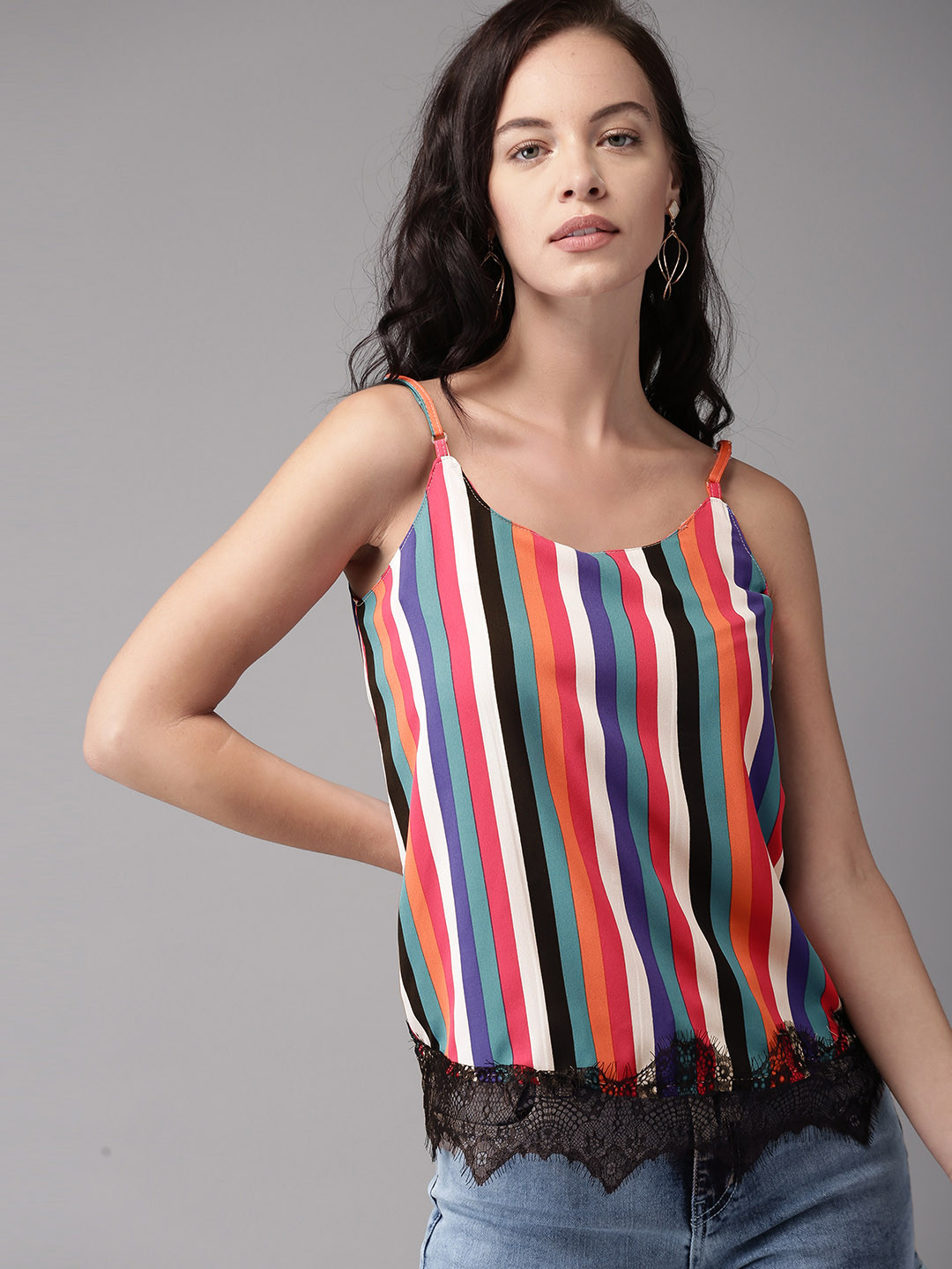 multicoloured striped top womens