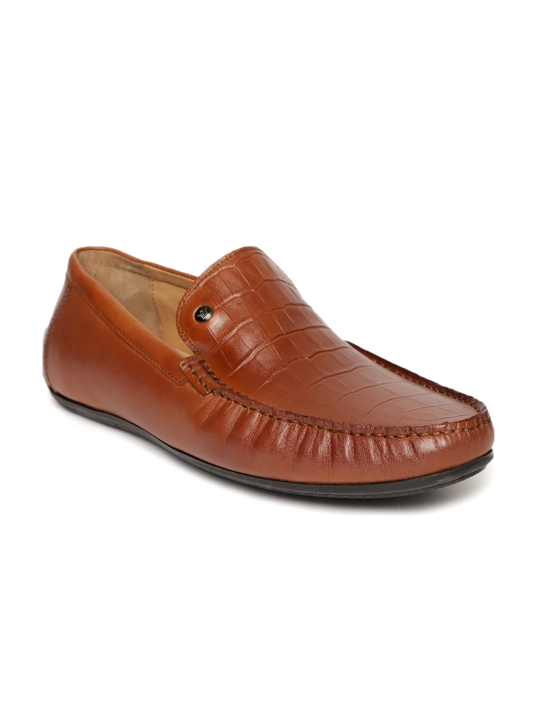 Buy Louis Philippe Men Brown Croc Textured Leather Slip Ons - Formal ...