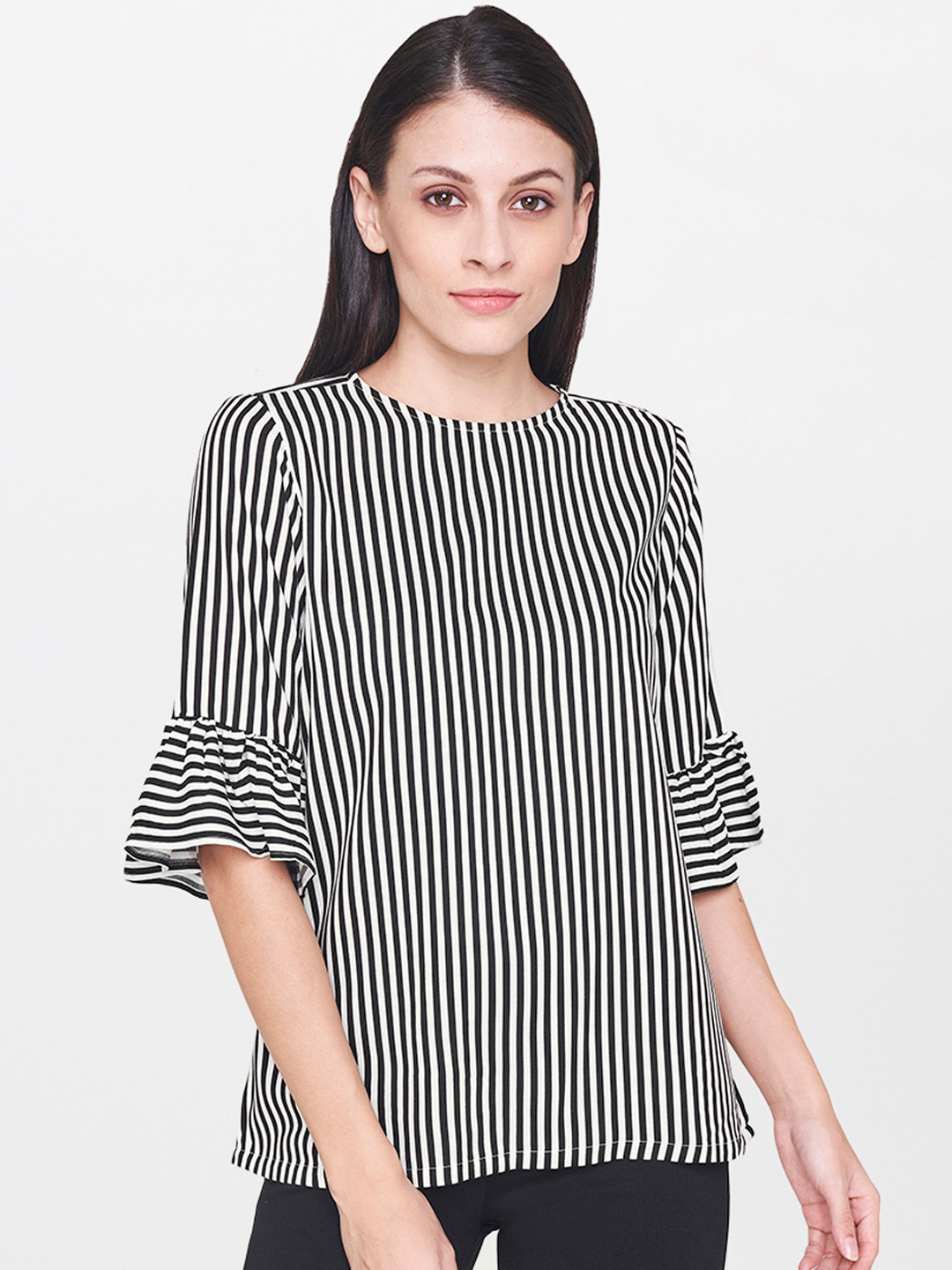 Buy AND Women Black & White Striped Top - Tops for Women 8934853 | Myntra