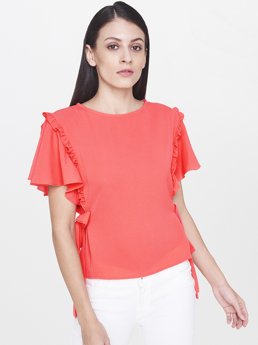 Buy AND Women Coral Pink Solid Top - Tops for Women 8935005 | Myntra