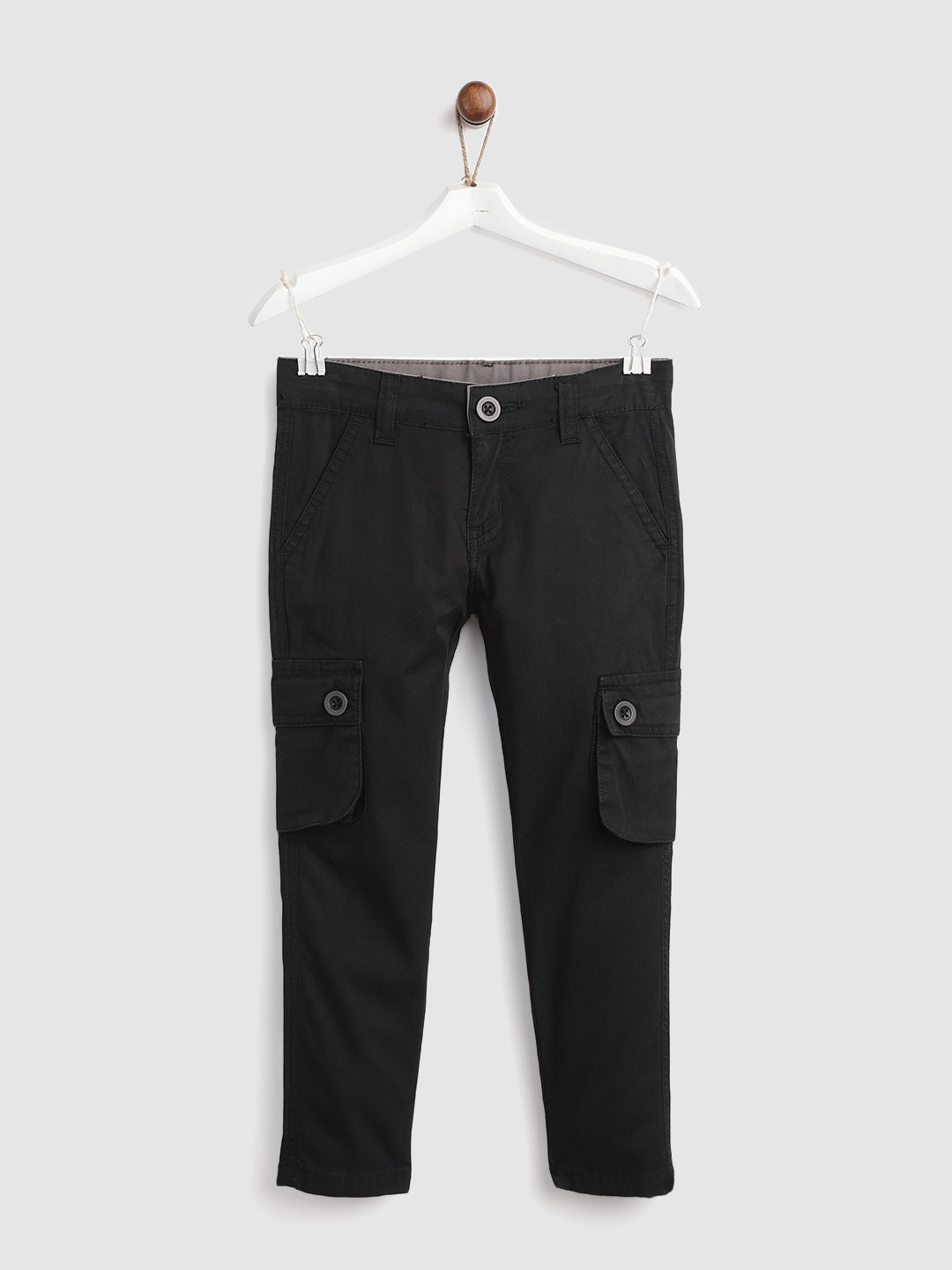 Buy YK Boys Black Regular Fit Solid Cargos Trousers for Boys 8935197