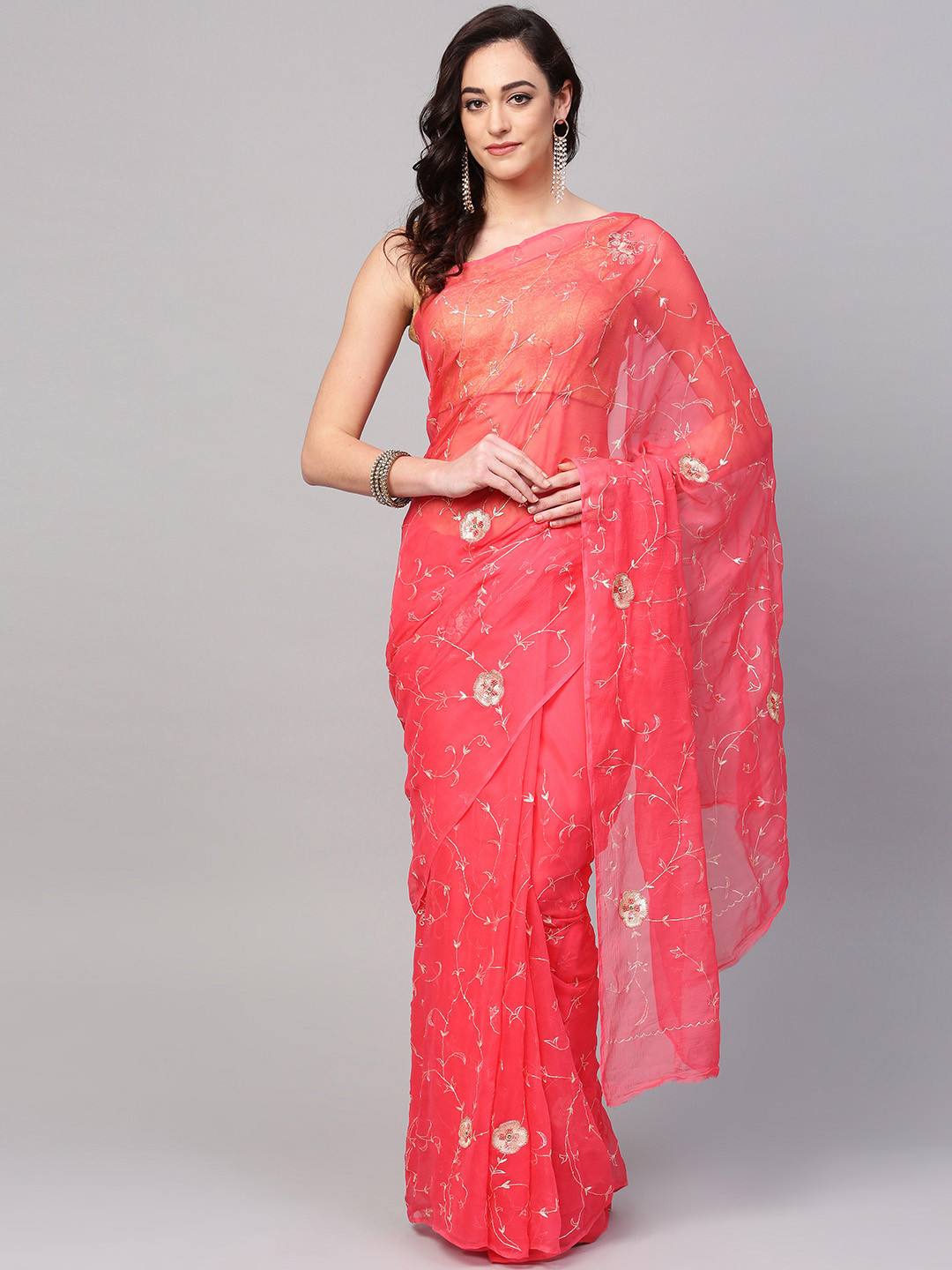 Buy Geroo Jaipur Pink Embroidered Pure Saree Sarees for Women 8936189