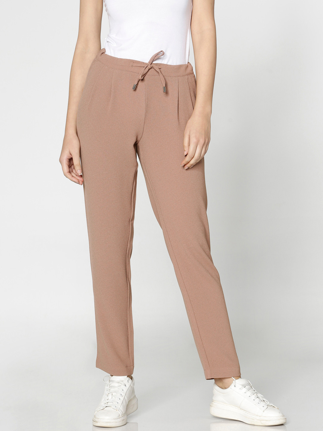 Buy ONLY Women Brown Slim Fit Solid Peg Trousers Trousers for Women
