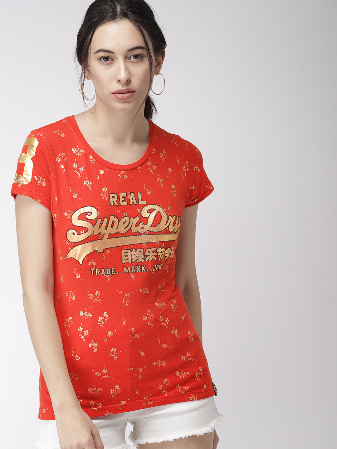 Buy Superdry Women Red Printed Round Neck Pure Cotton T Shirt Tshirts