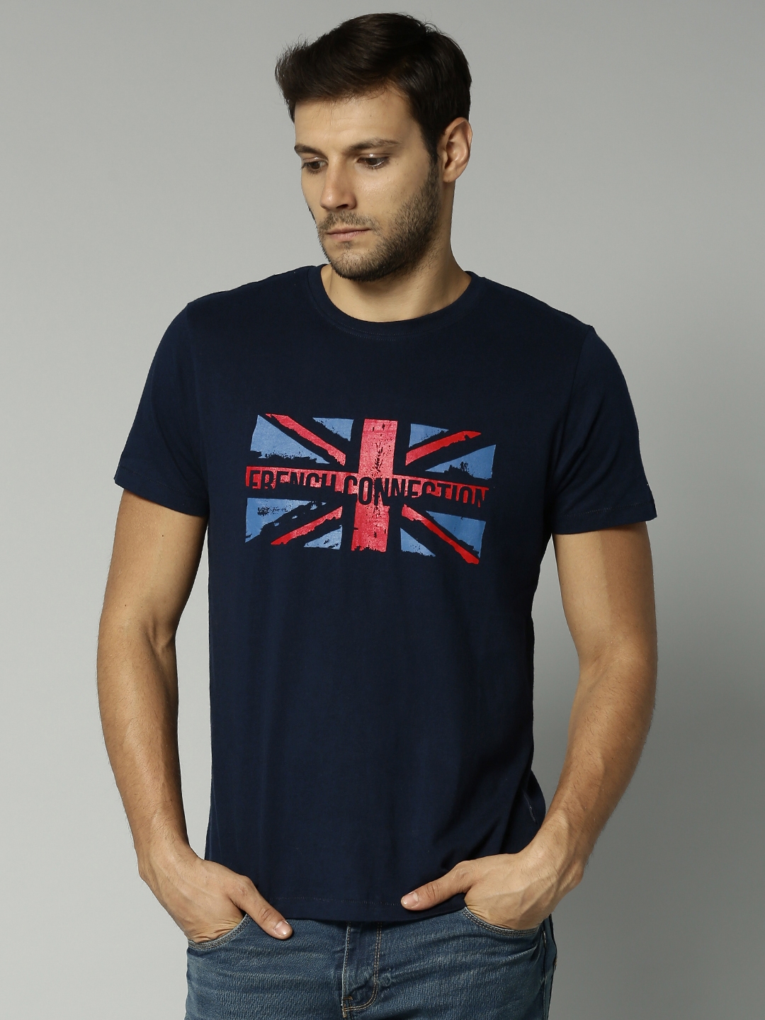 Buy French Connection Navy Printed Pure Cotton T Shirt - Tshirts for ...