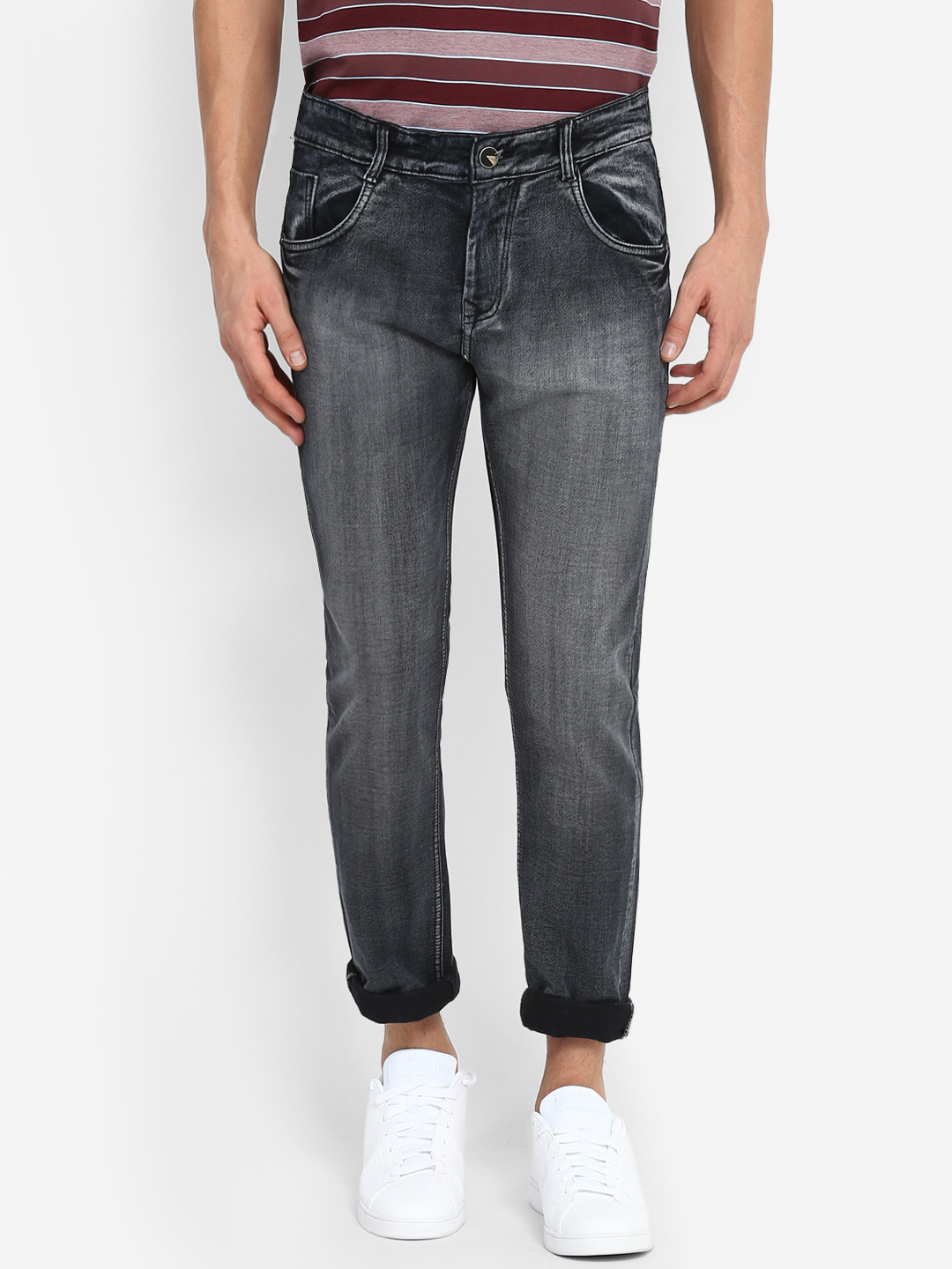 Buy Routeen Men Grey Slim Fit Mid Rise Clean Look Stretchable Jeans