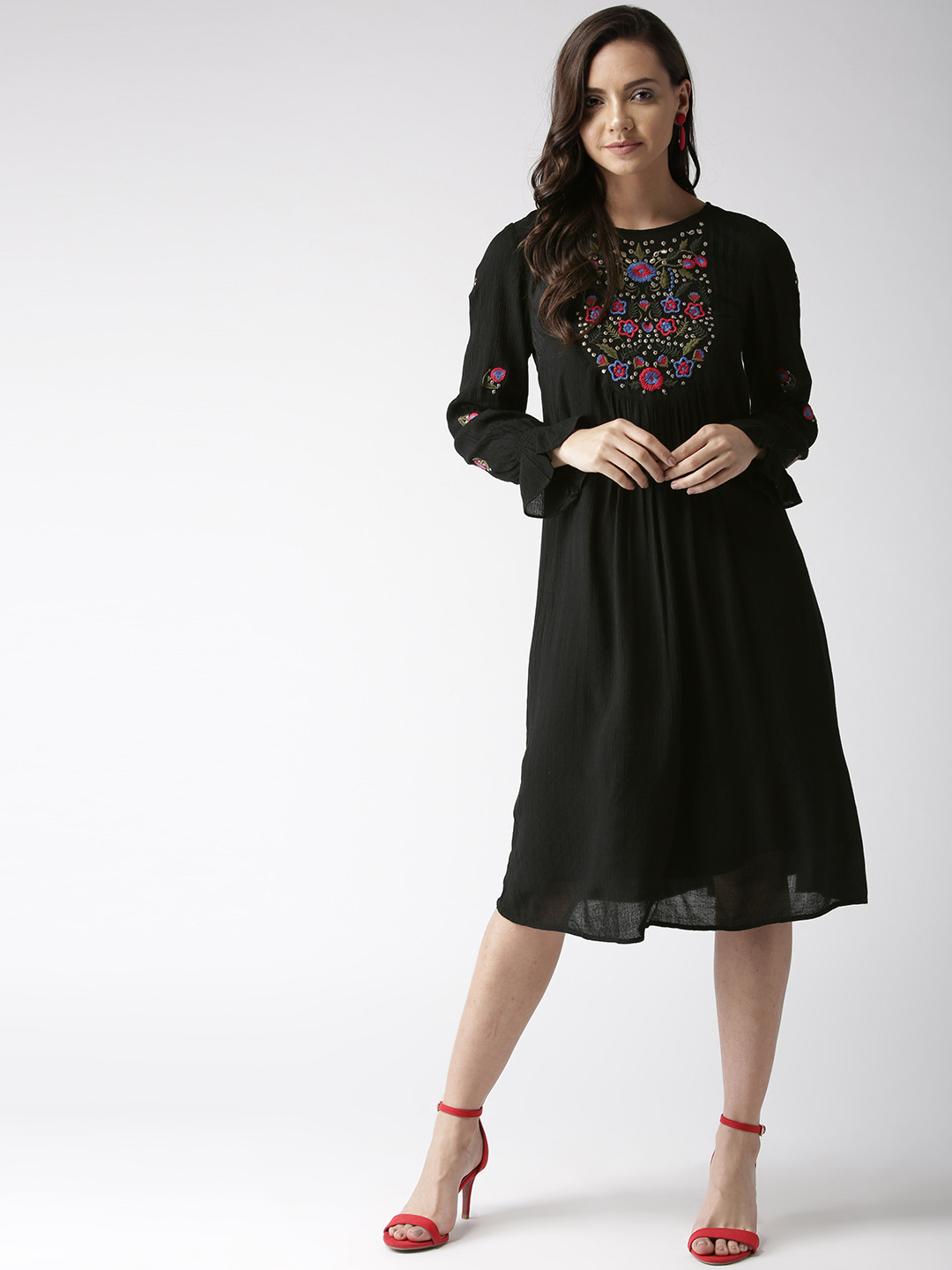 Buy Antheaa Women Black Embroidered Detail A Line Dress Dresses for Women 8961417 Myntra