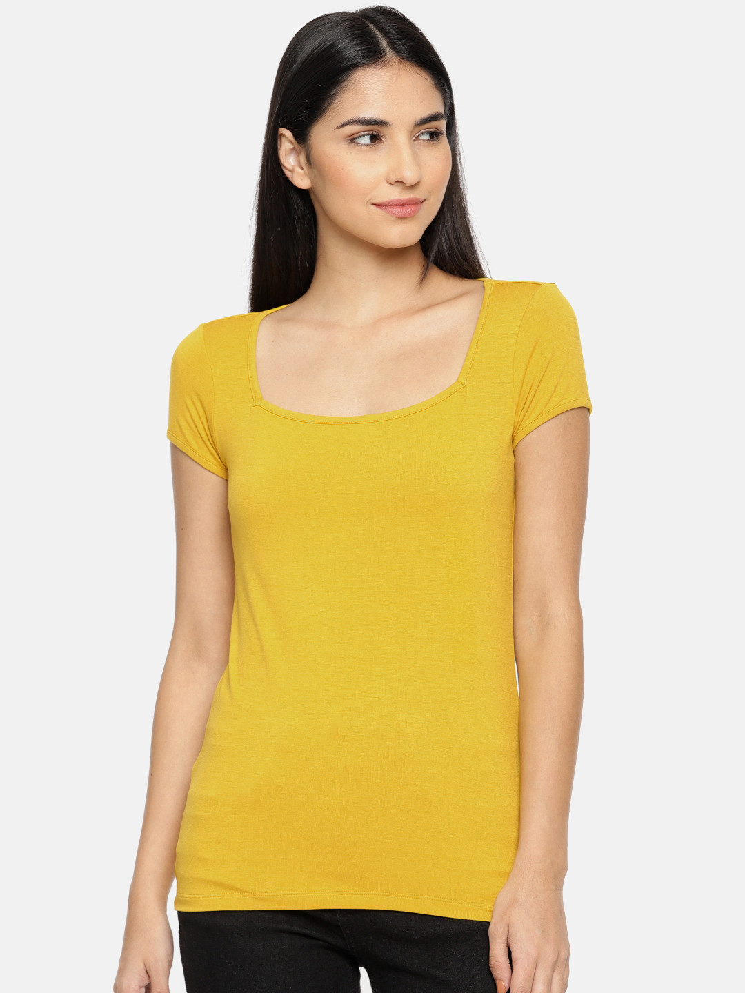 Buy CODE By Lifestyle Women Mustard Yellow Solid Top Tops for Women