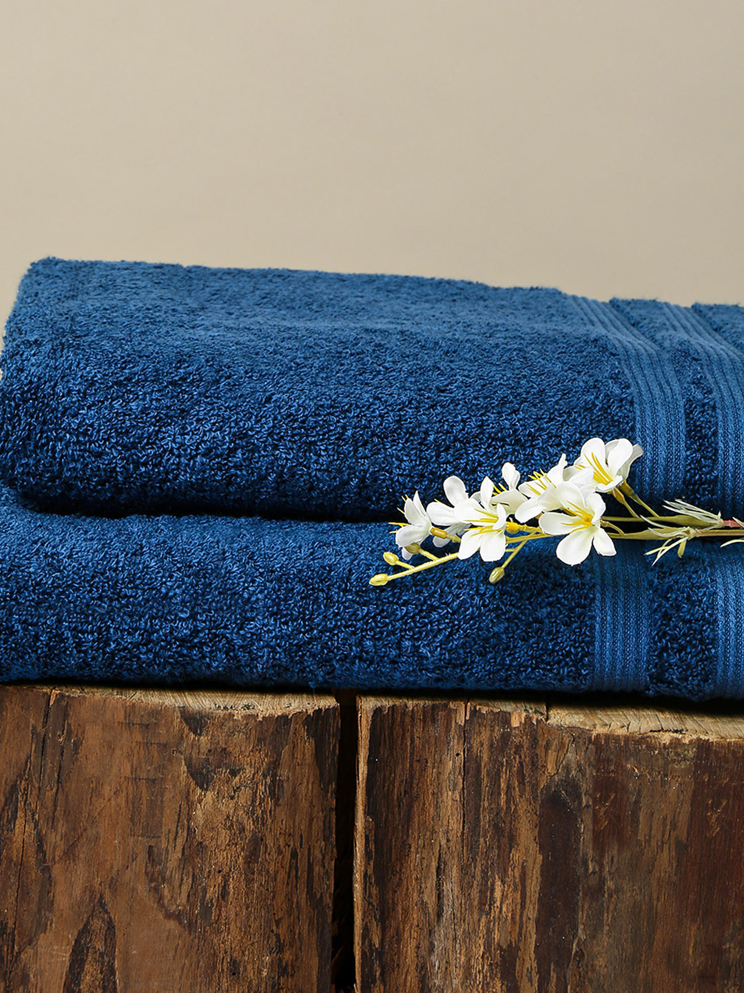 Buy Aura Navy Blue Pack Of 2 Solid Bath Towels Bath Towels for Unisex