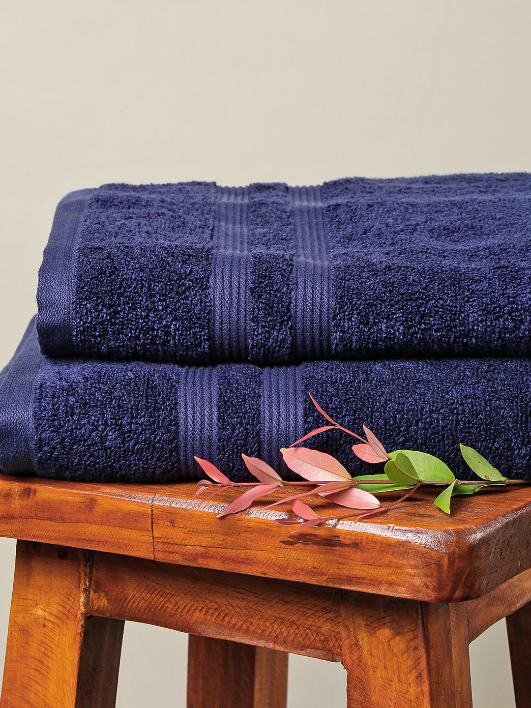 Buy Aura Navy Blue Pack Of 2 Solid Bath Towels Bath Towels for Unisex