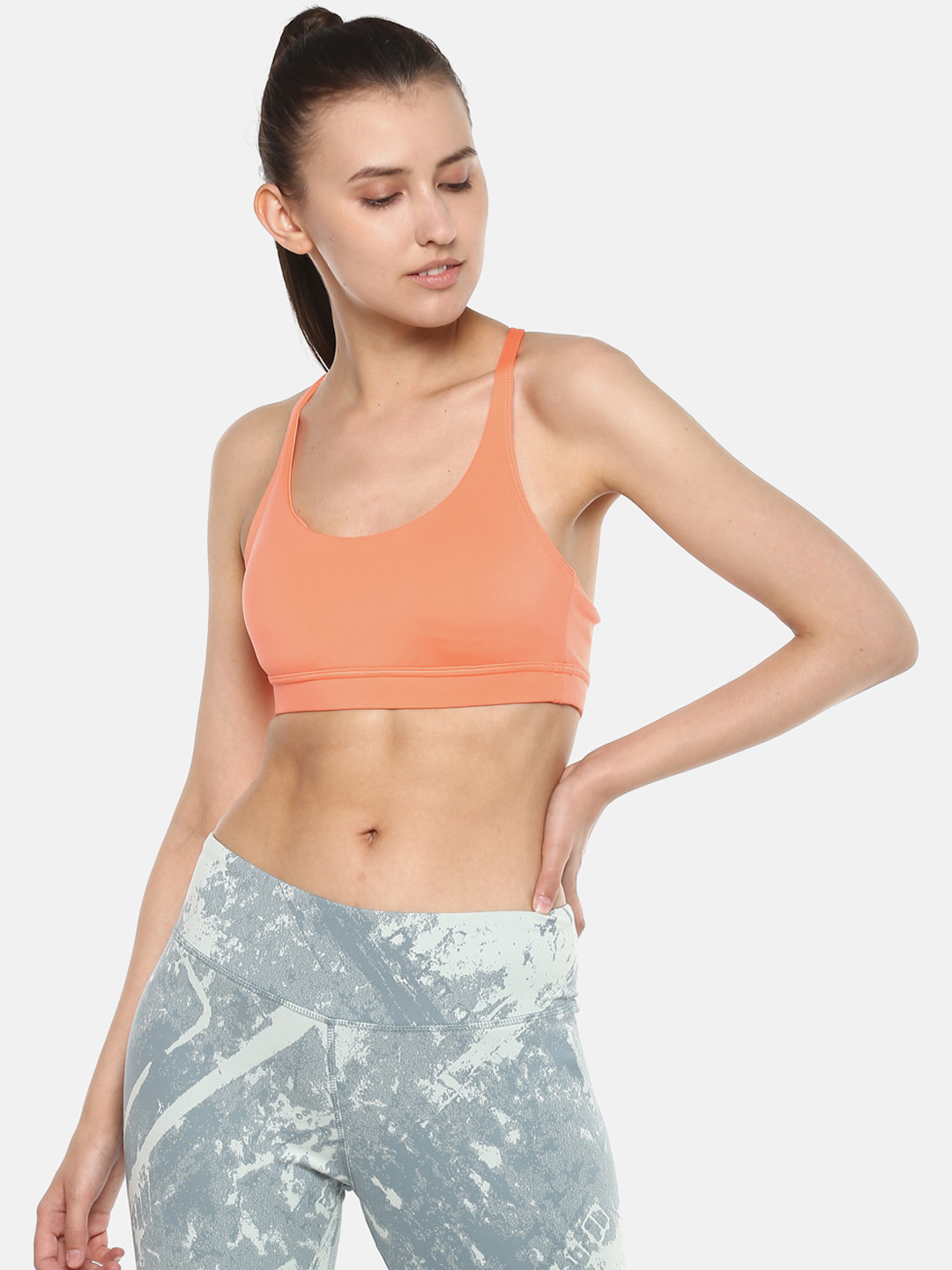 Buy Reebok Women Orange Solid Tri Back Padded Training Bra DU4760 Bra