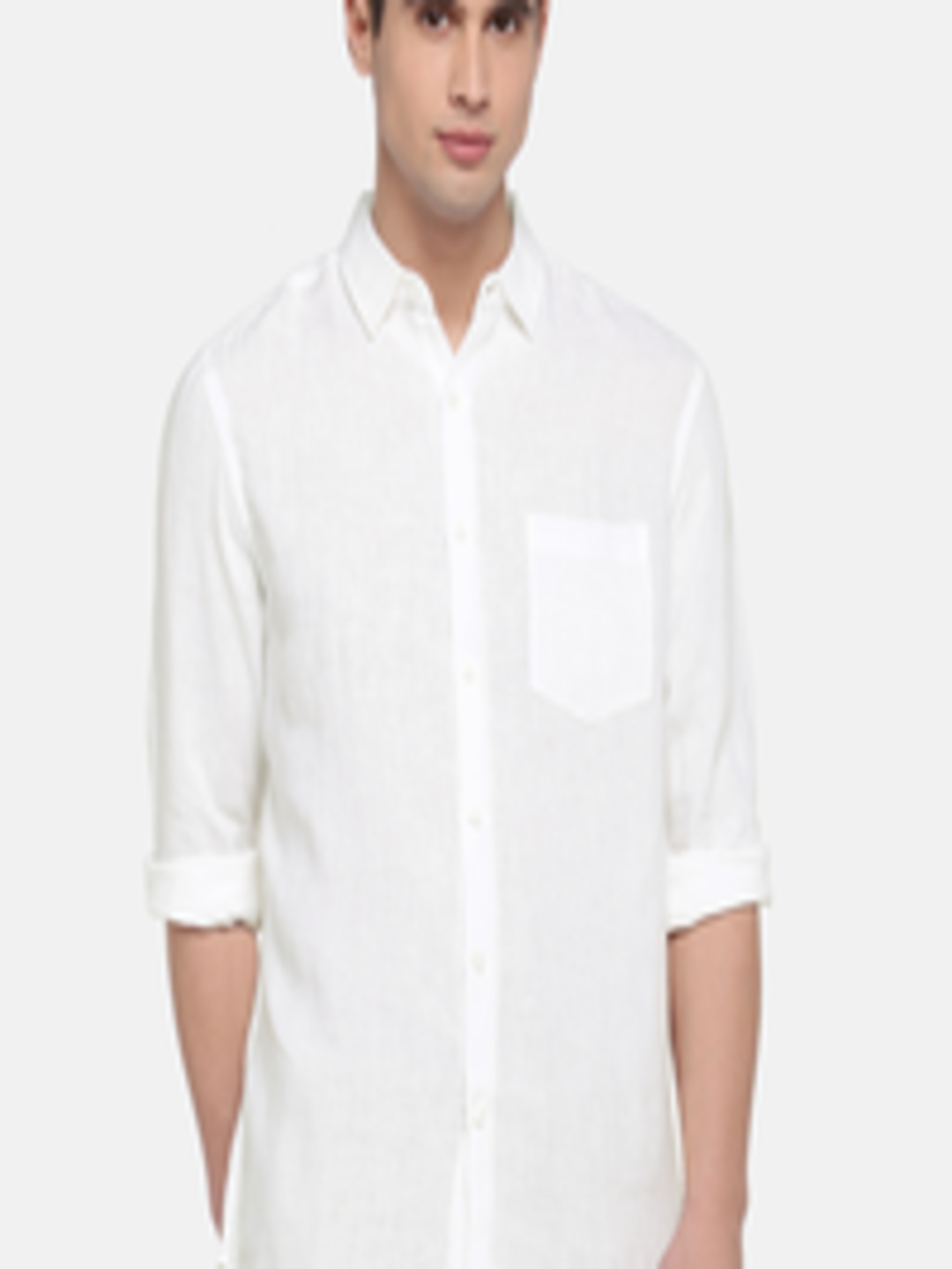 Buy Cottonworld Men White Regular Fit Solid Casual Linen Shirt - Shirts ...