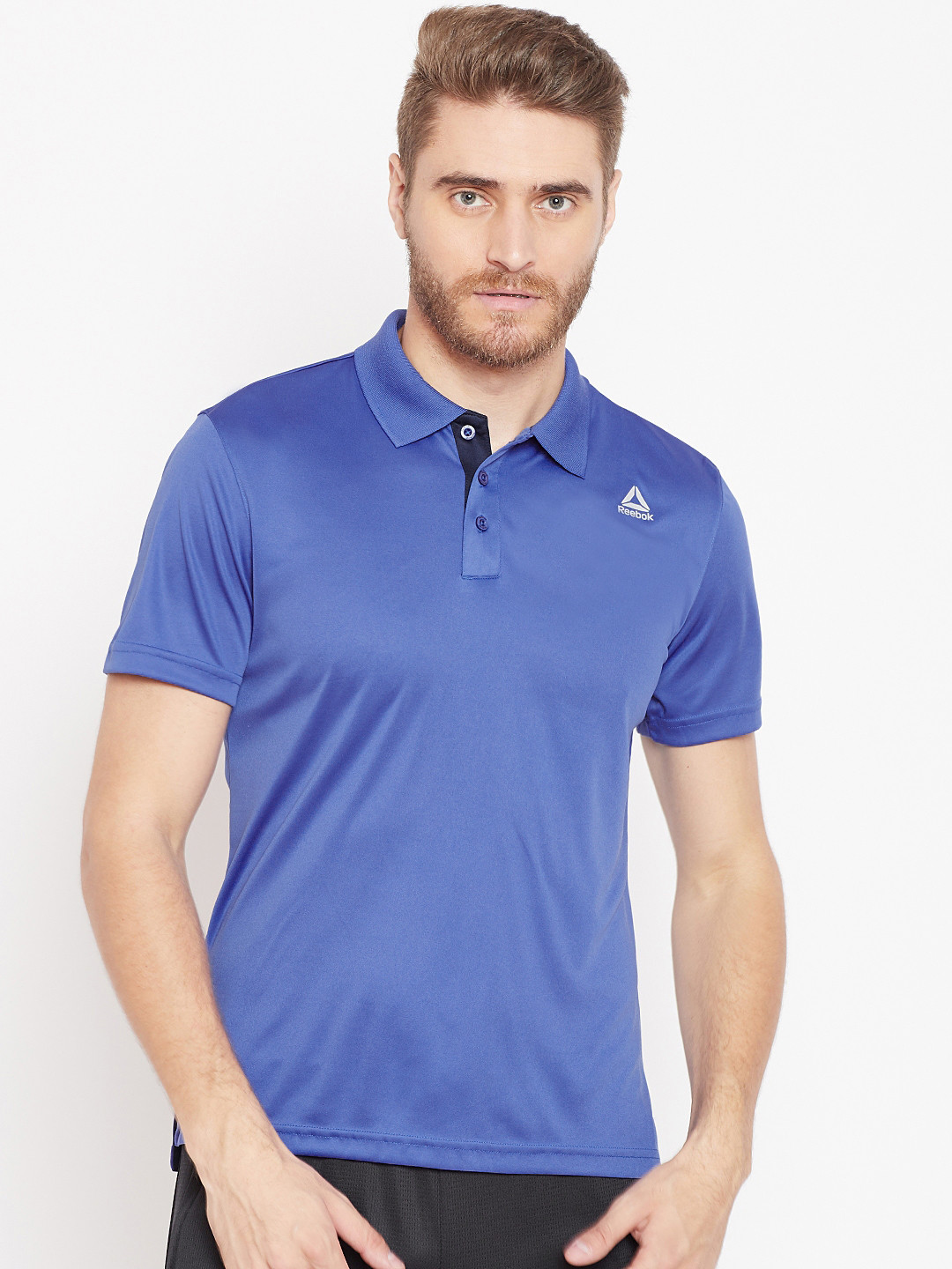 Buy Reebok Men Blue Solid Slim Fit Foundation Polo Collar Training T