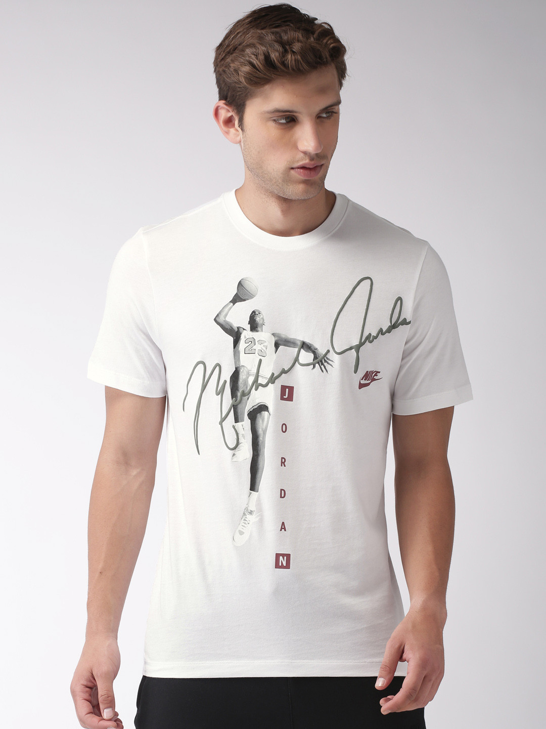 Buy Nike Men White Printed PHOTO SIGNATURE Round Neck Pure Cotton T