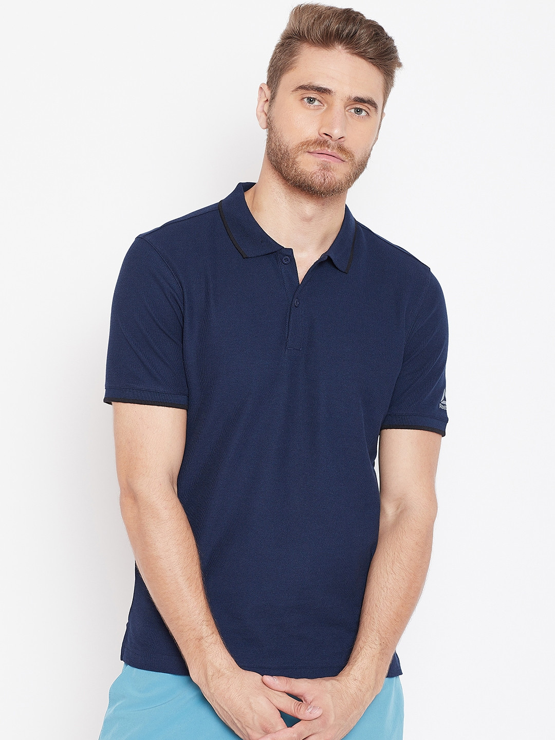 Buy Reebok Men Navy Blue Solid Polo Neck T Shirt Tshirts for Men