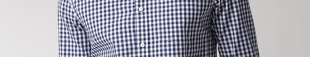 Buy Marks & Spencer Men Navy Blue & White Checked Casual Shirt - Shirts ...