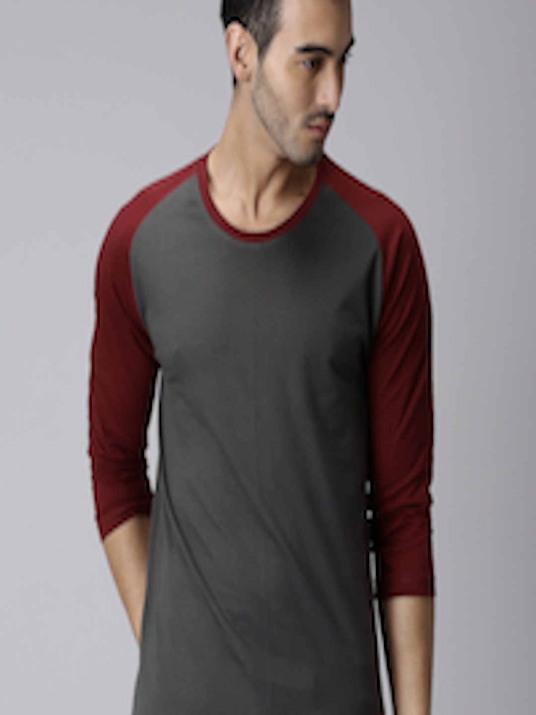 Buy Moda Rapido Back To Basics Charcoal Maroon Raglan Tshirt - Tshirts ...