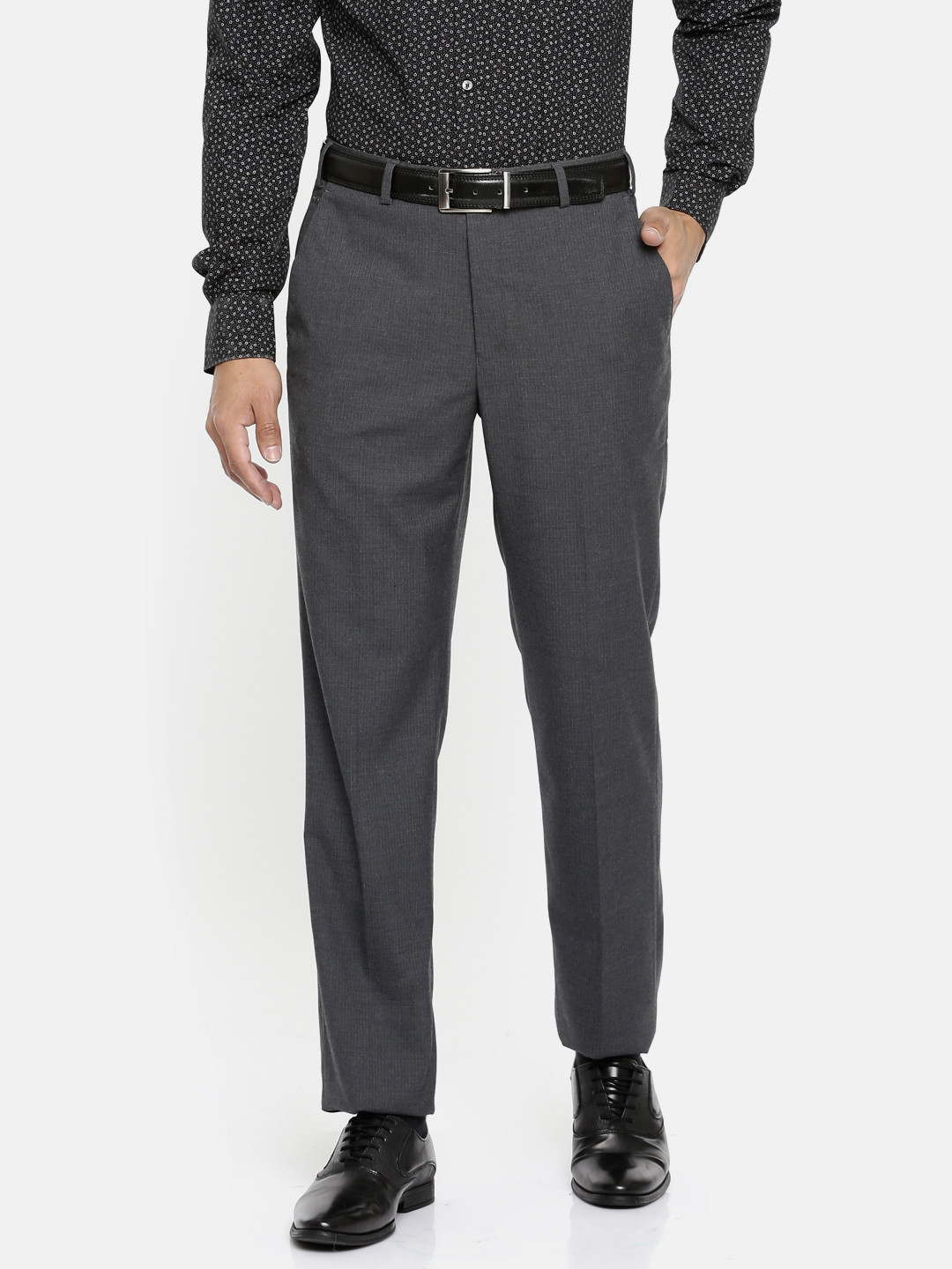 Buy Park Avenue Men Grey Regular Fit Solid Formal Trousers - Trousers ...