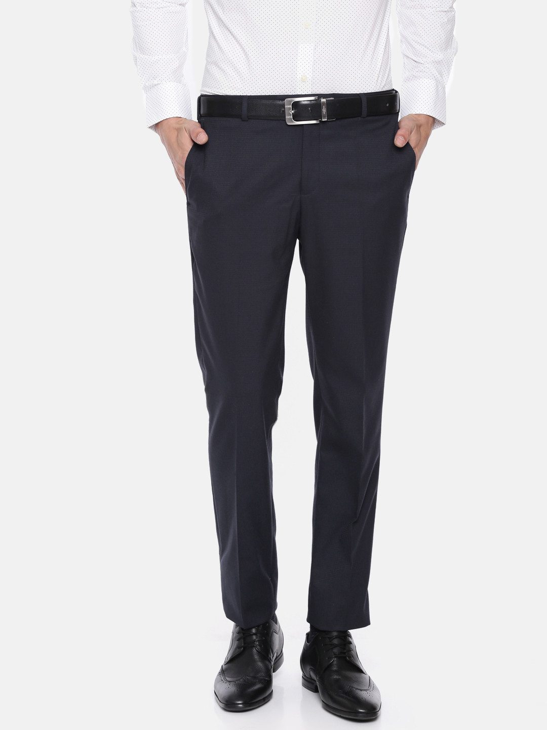 Buy Raymond Men Navy Blue Slim Fit Solid Formal Trousers - Trousers for ...