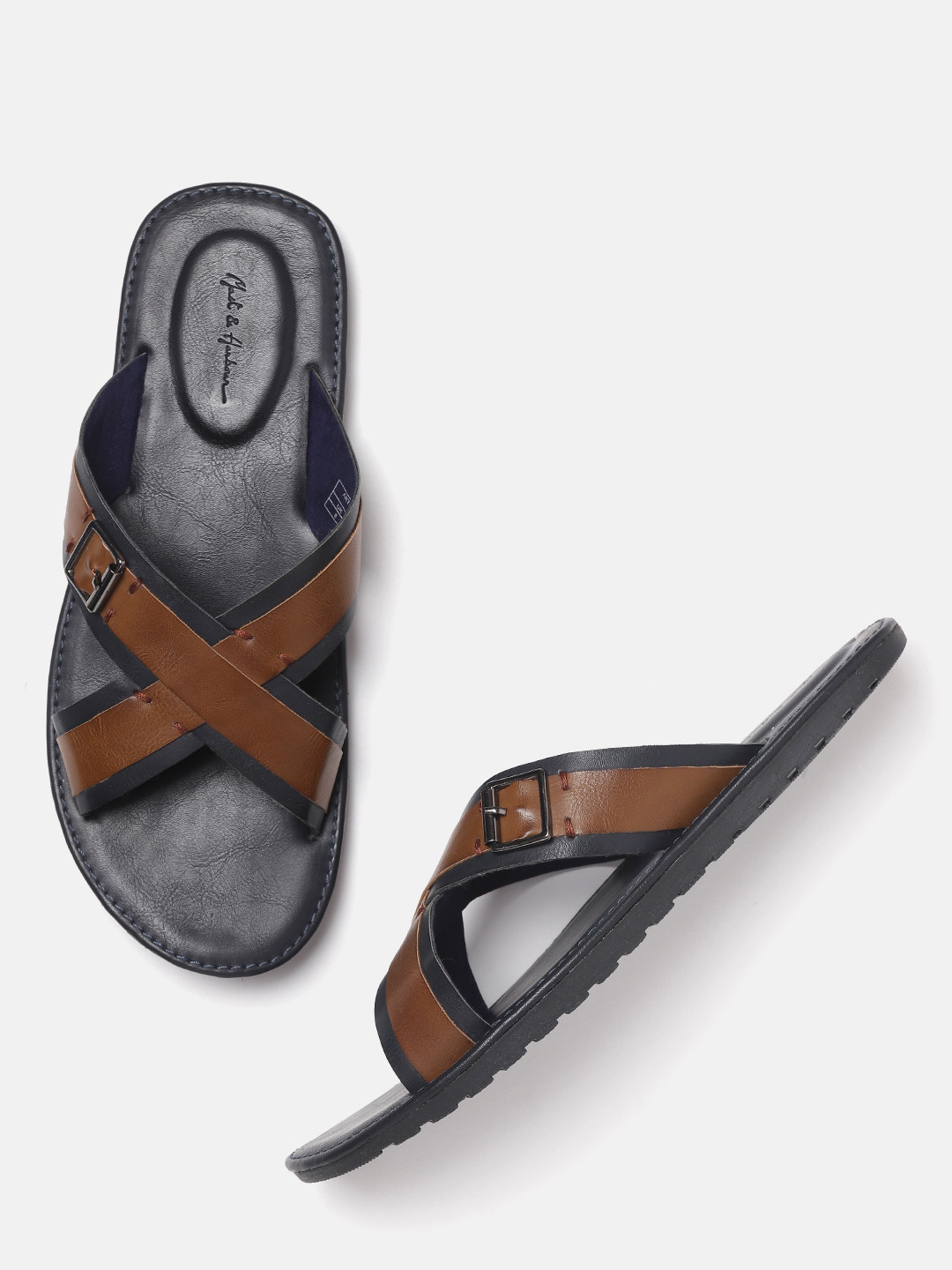 Buy Mast & Harbour Men Navy Blue & Brown Comfort Sandals Sandals for Men 8991229 Myntra