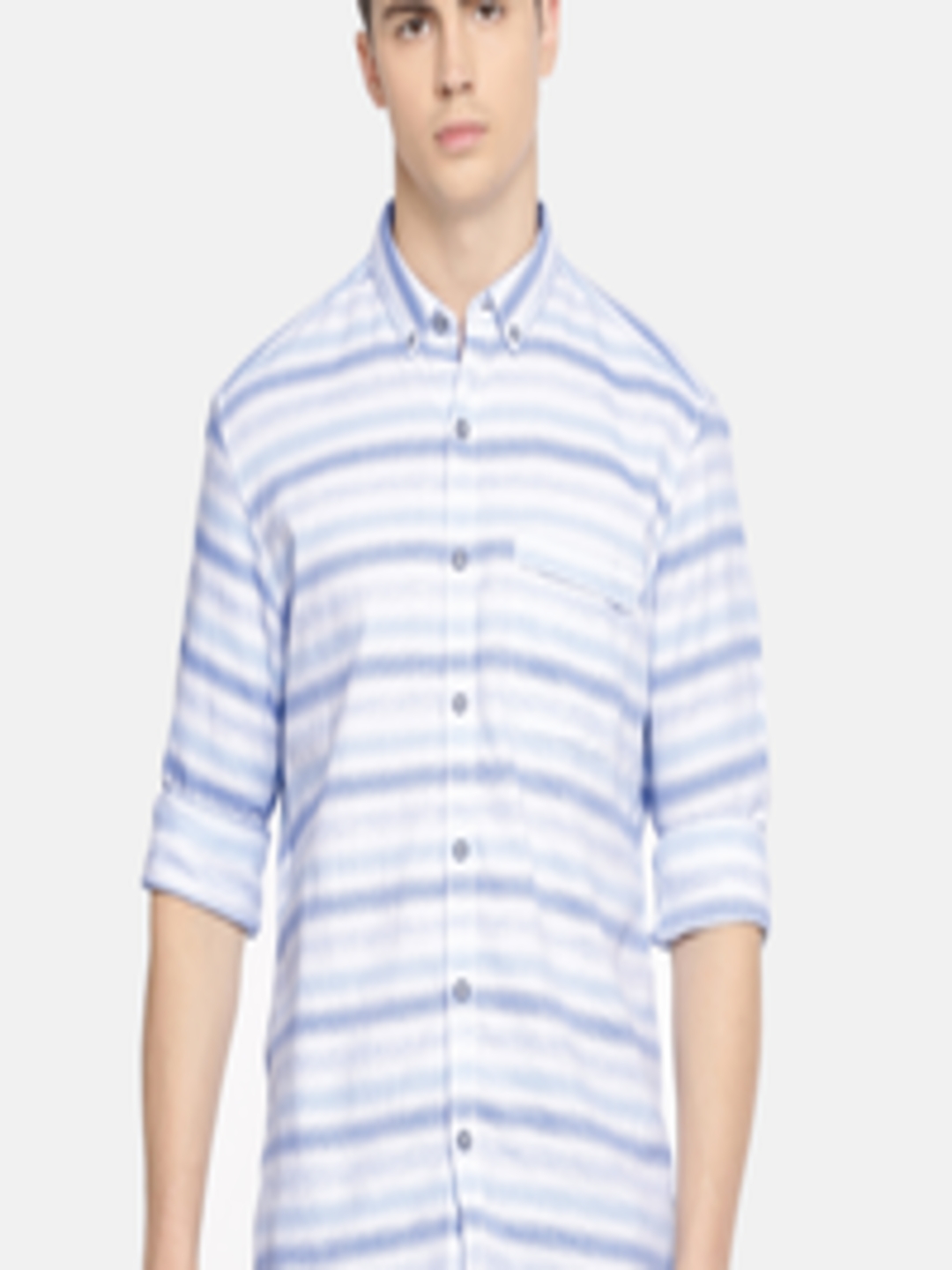 Buy John Players Men Blue & White Trim Fit Striped Casual Shirt ...