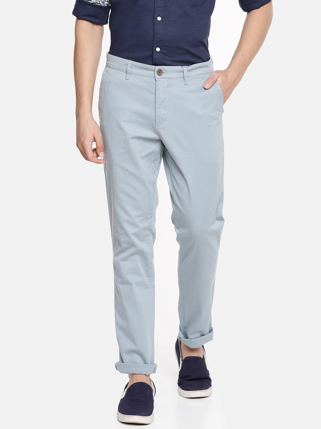 Buy John Players Men Blue Slim Fit Solid Chinos - Trousers for Men 8993233 | Myntra