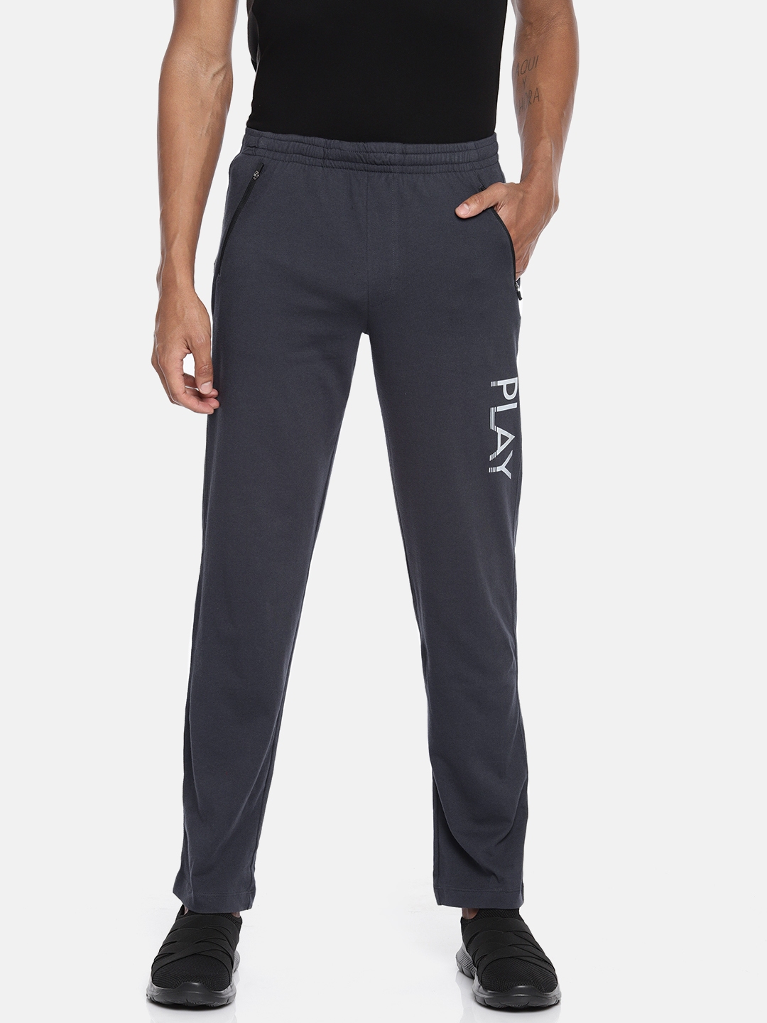 Buy Fruit Of The Loom Men Charcoal Grey Solid Sports Track Pants ...