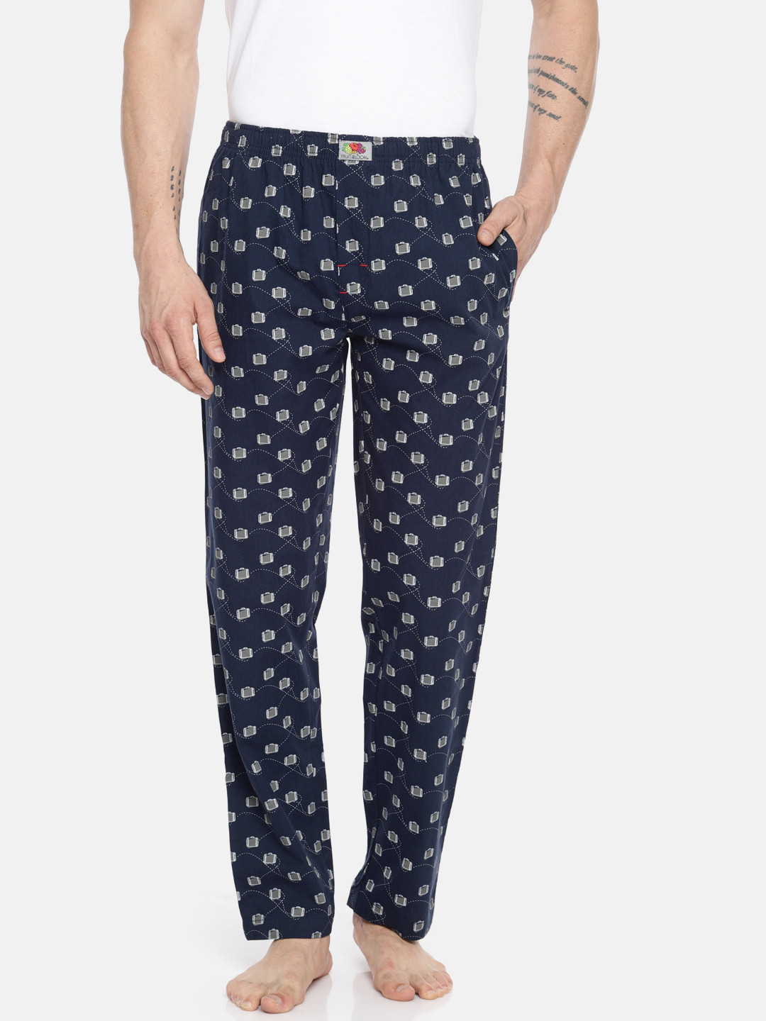 Buy Fruit Of The Loom Men Navy Blue Printed Lounge Pants MPP01 A4P3