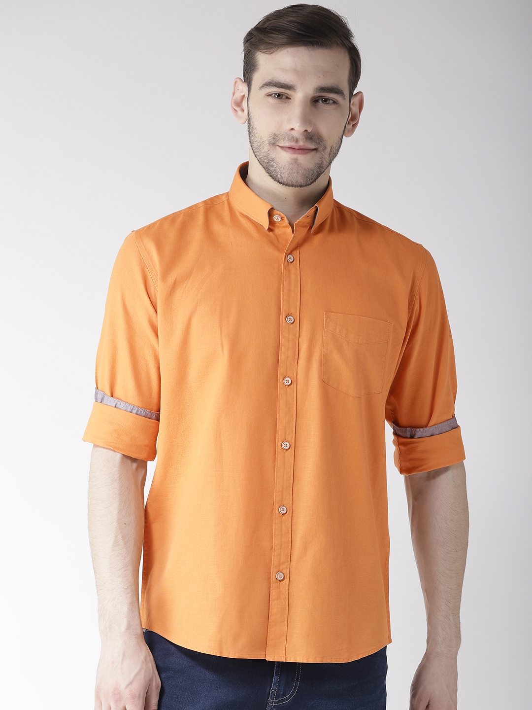 Buy Richlook Men Orange Regular Fit Solid Casual Shirt - Shirts for Men ...