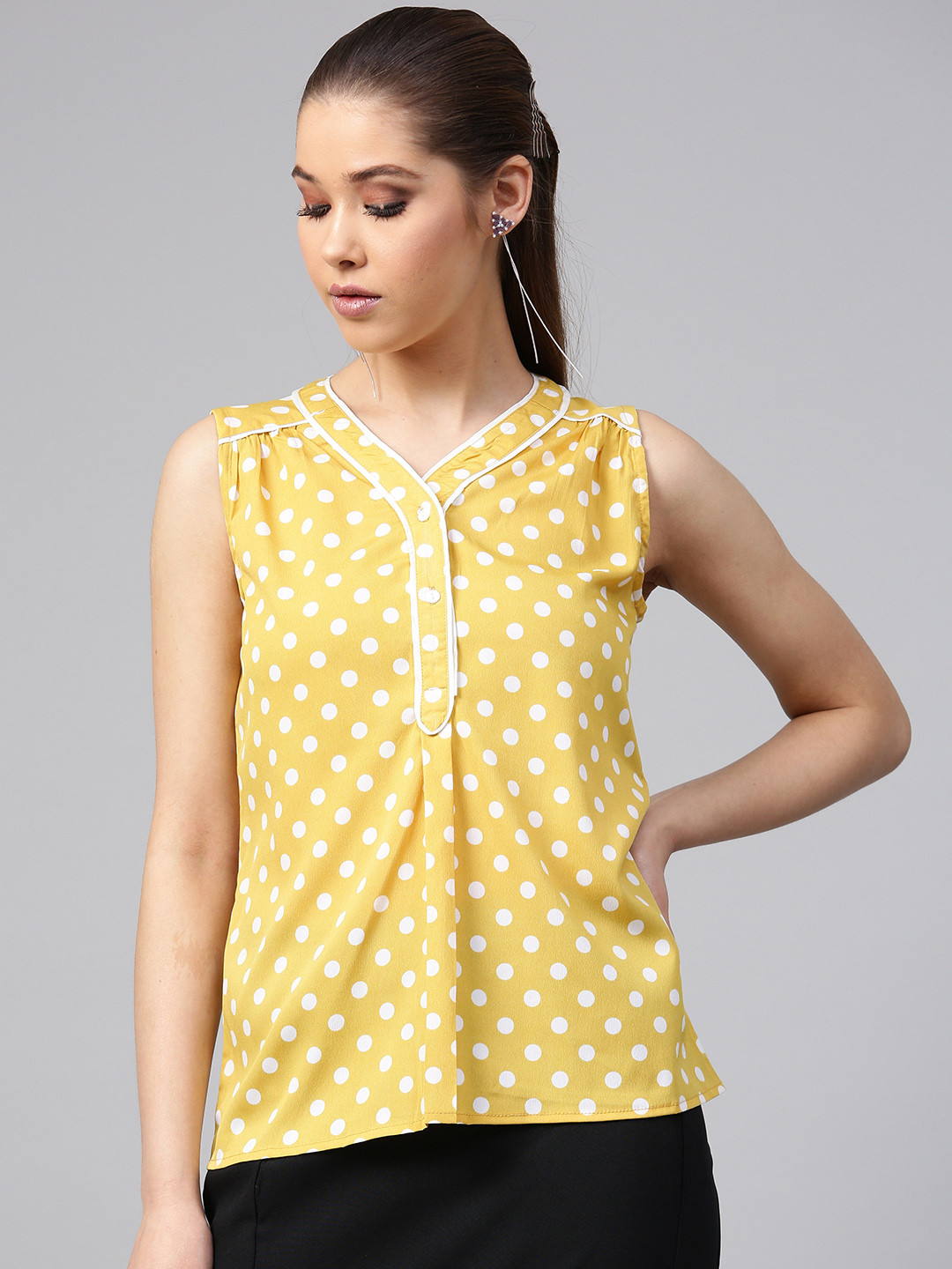 Buy STREET 9 Women Mustard Yellow & White Printed Top Tops for Women