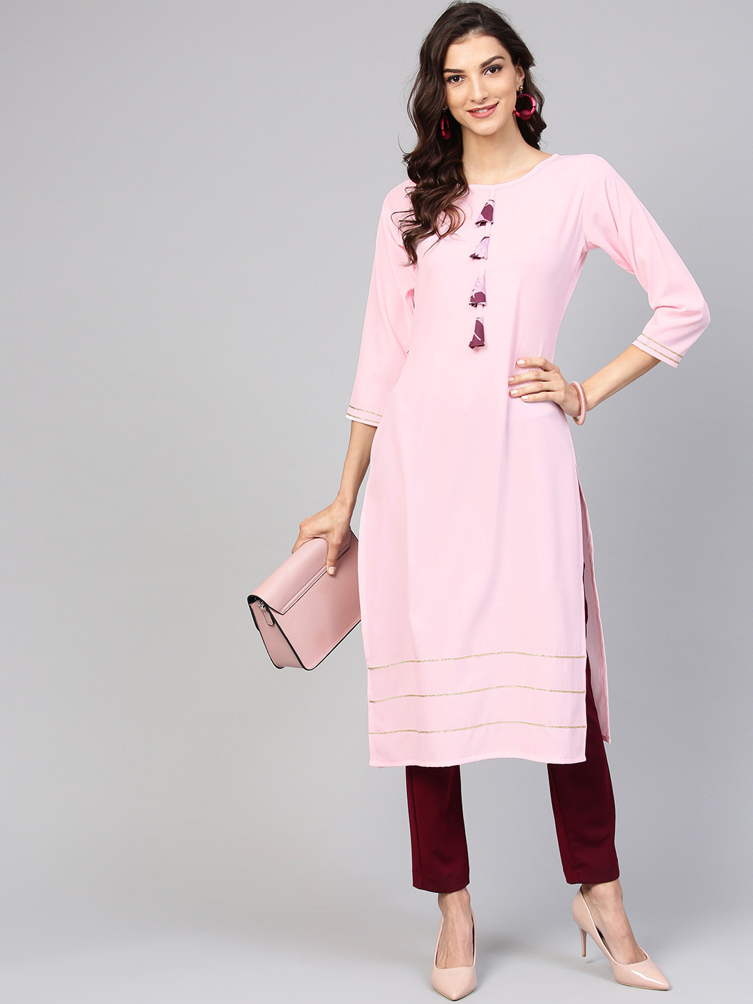 Buy Trend Factory Women Pink Solid Straight Kurta Kurtas for Women
