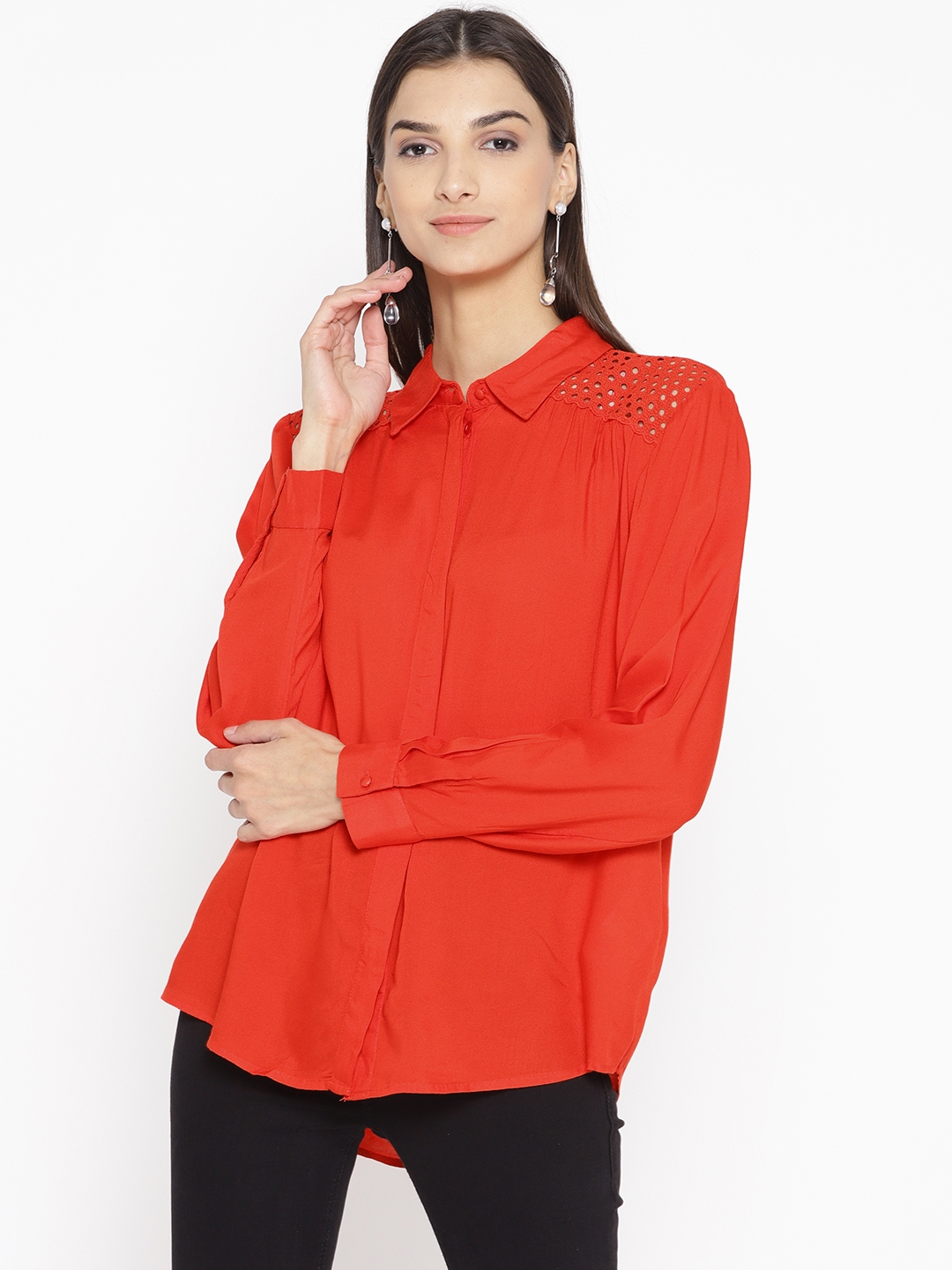 Buy Vero Moda Women Red Regular Fit Solid Casual Shirt - Shirts for ...