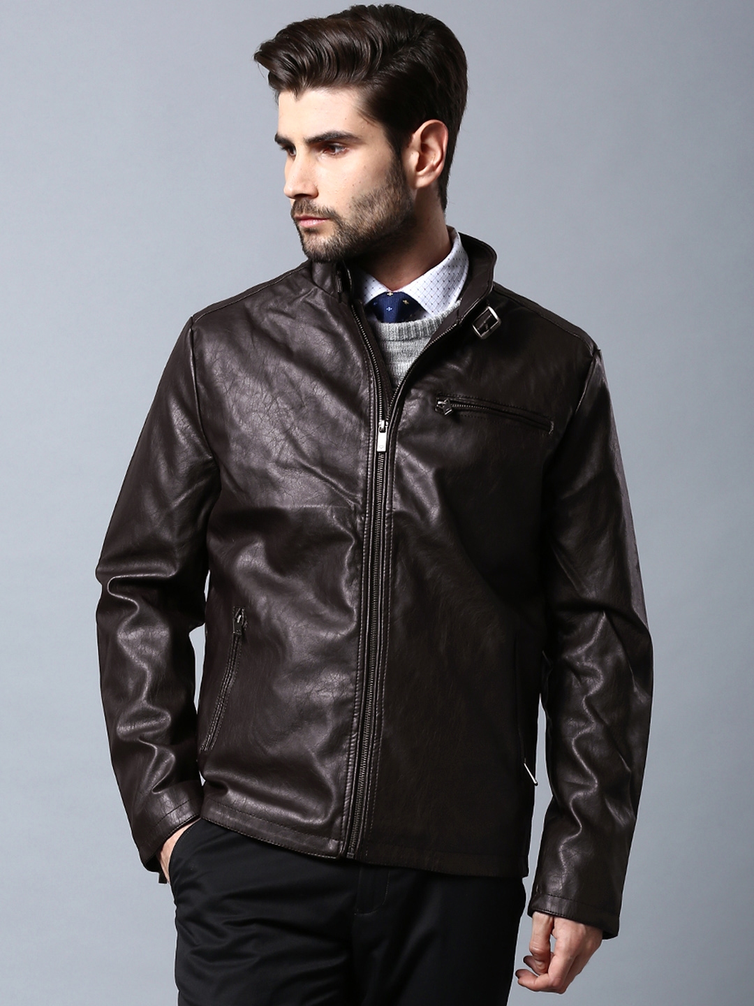 Buy INVICTUS Men Brown Solid Structured Jacket - Jackets for Men 902866 ...