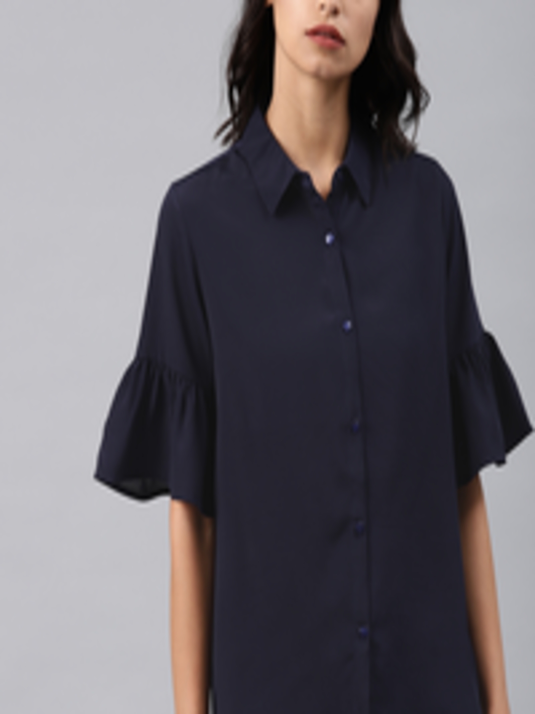Buy French Connection Women Navy Blue Solid Shirt Style Top - Tops for ...