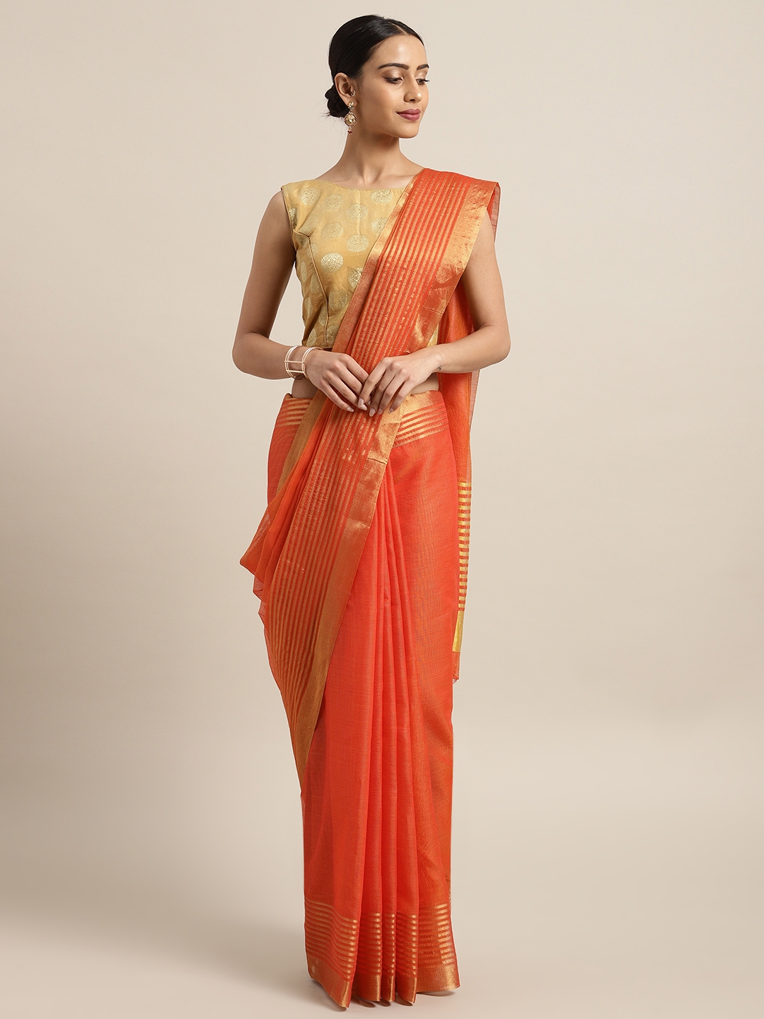 Buy Satrani Orange Solid Kota Saree - Sarees for Women 9038811 | Myntra