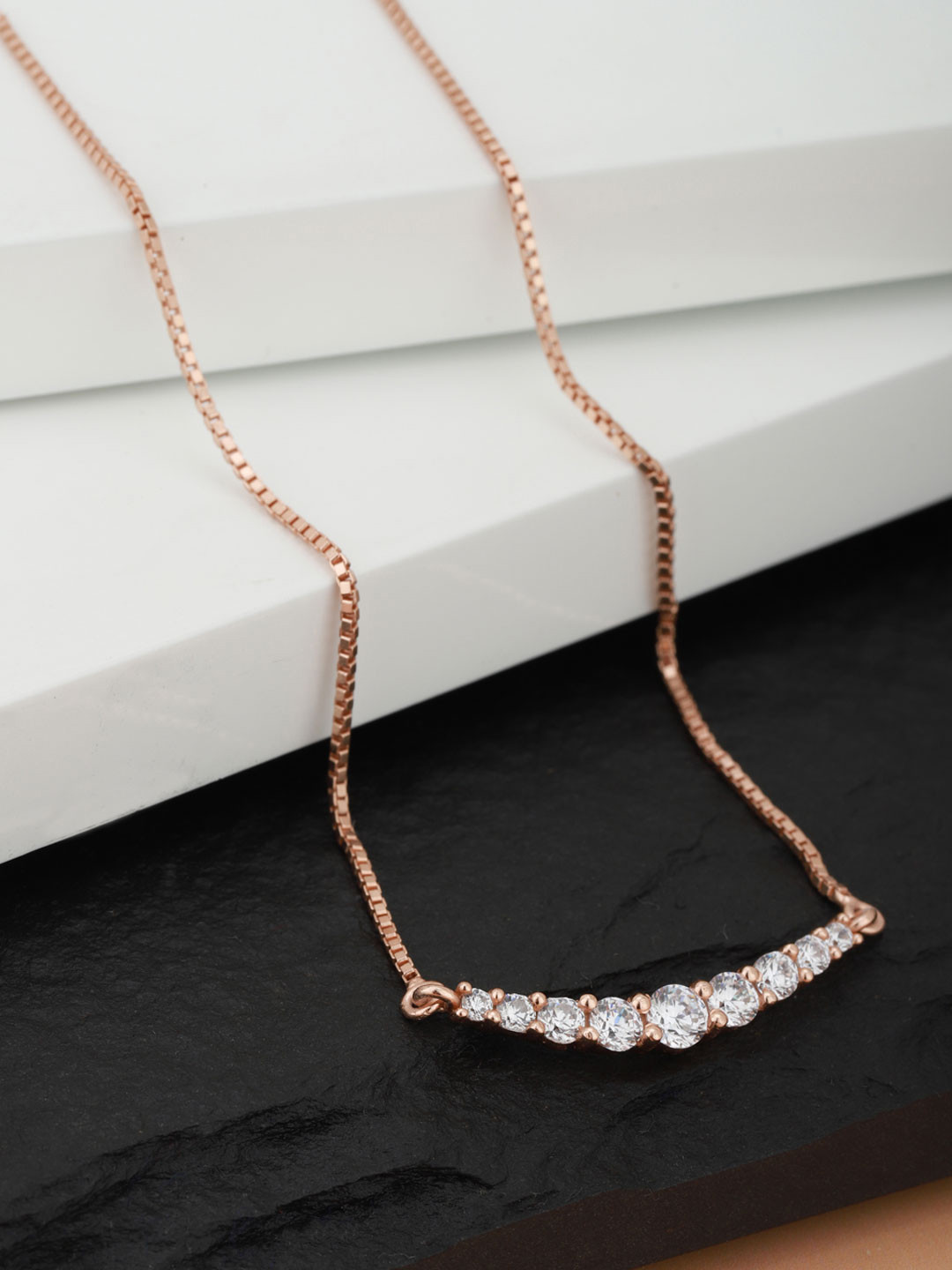 Women's Western Brass Women Rose Gold - Plated Cz Studded Pendant With Chain